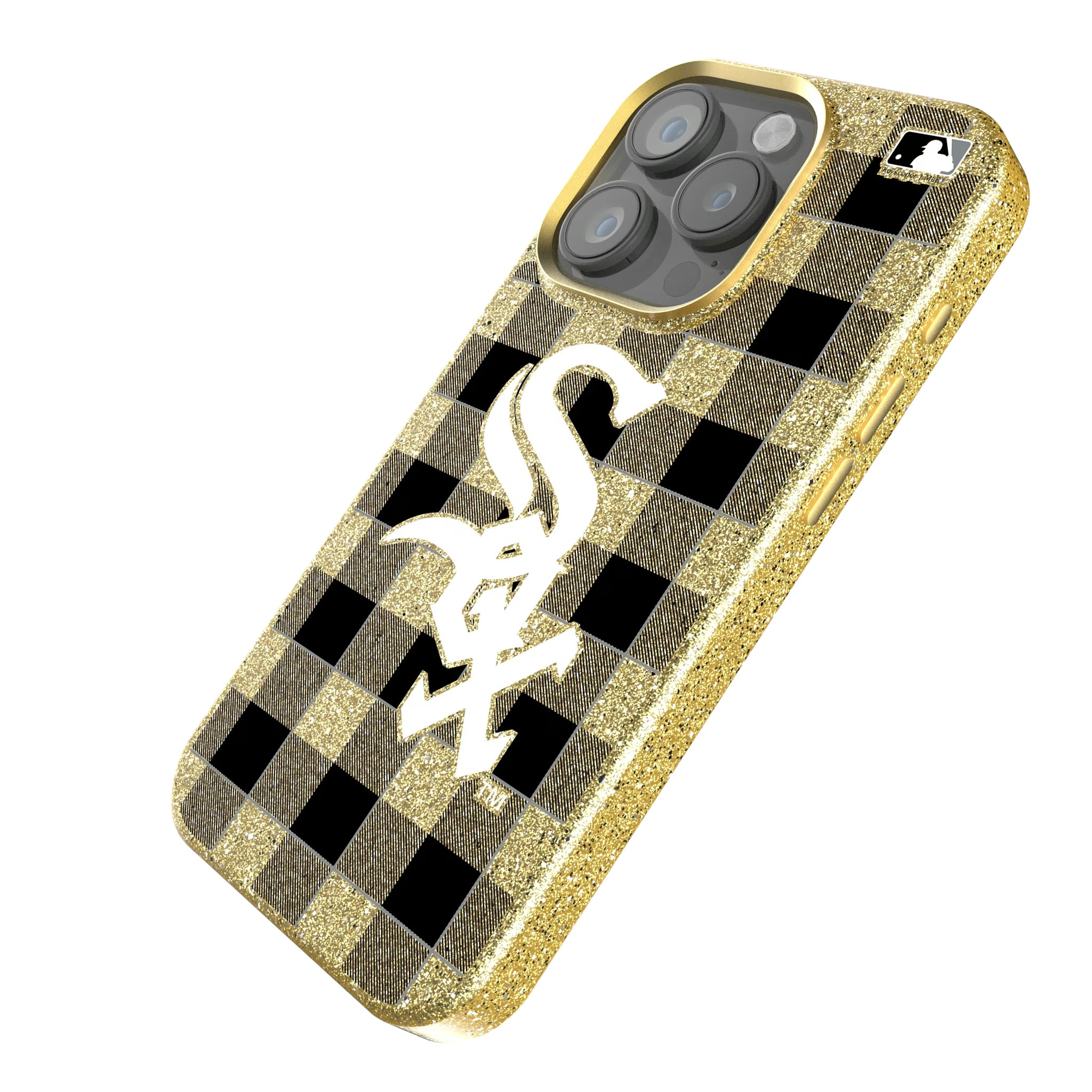 Chicago White Sox Plaid iPhone Bling Phone Case for Apple iPhone - Isometric View