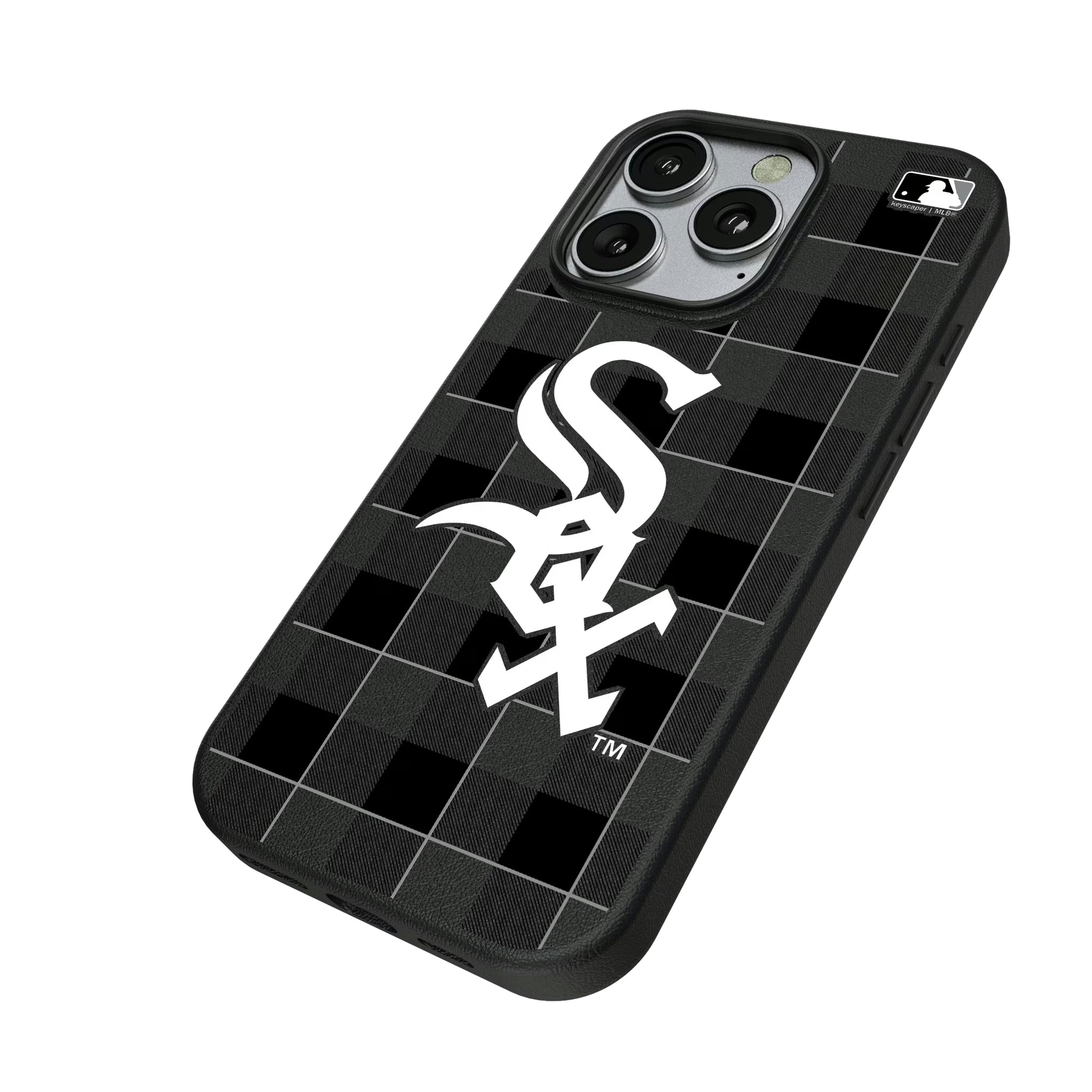 Chicago White Sox Plaid iPhone MagSafe Compatible Phone Case for Apple iPhone - Isometric View