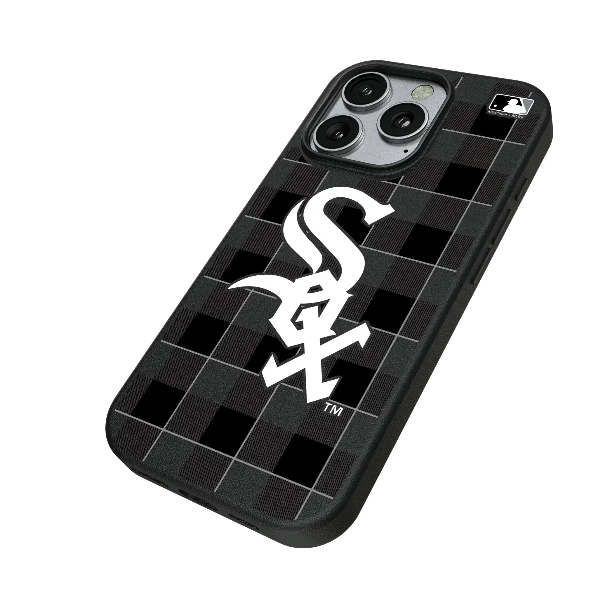 Chicago White Sox Plaid iPhone MagSafe Compatible Phone Case for Apple iPhone - Isometric View