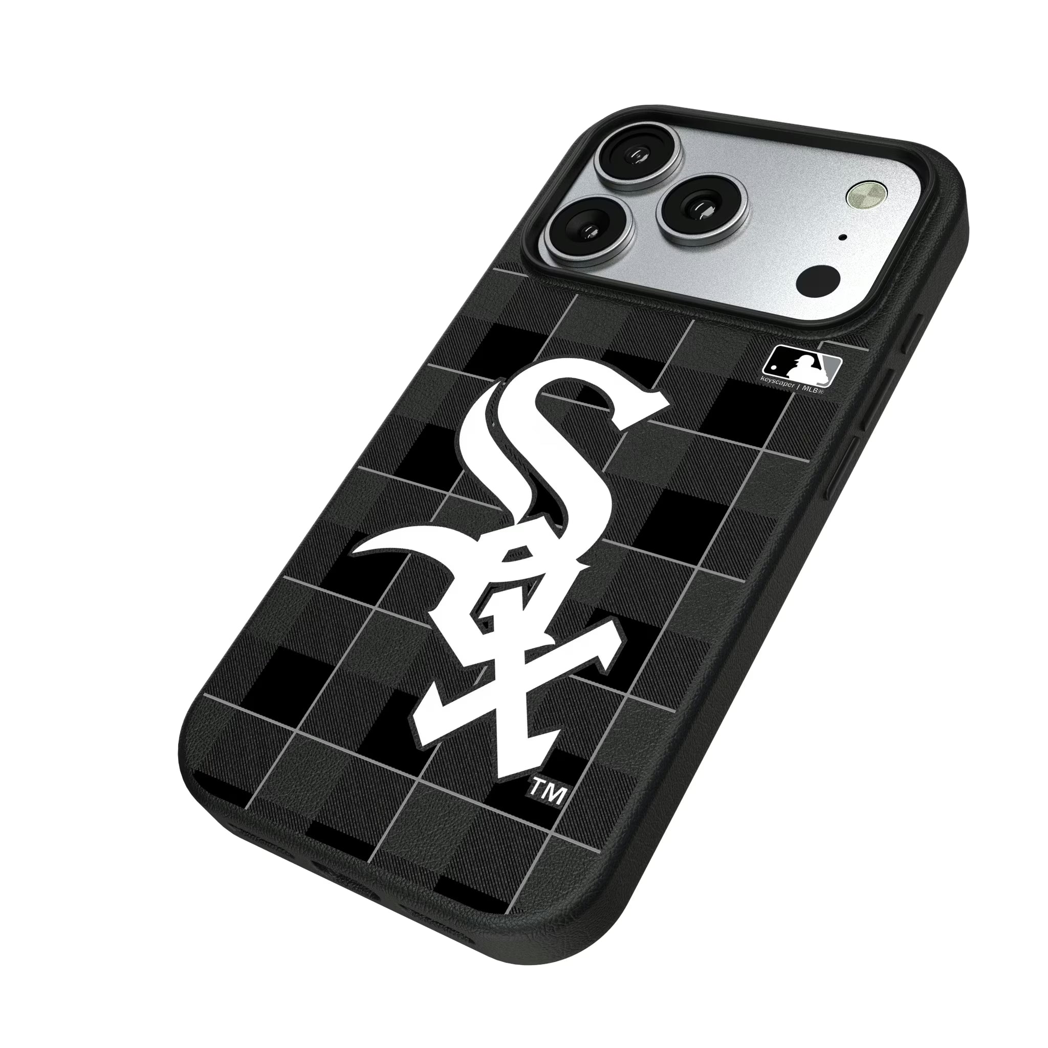 Chicago White Sox Plaid iPhone MagSafe Compatible Phone Case for Apple iPhone - Isometric View#Device_iPhone 17 Pro