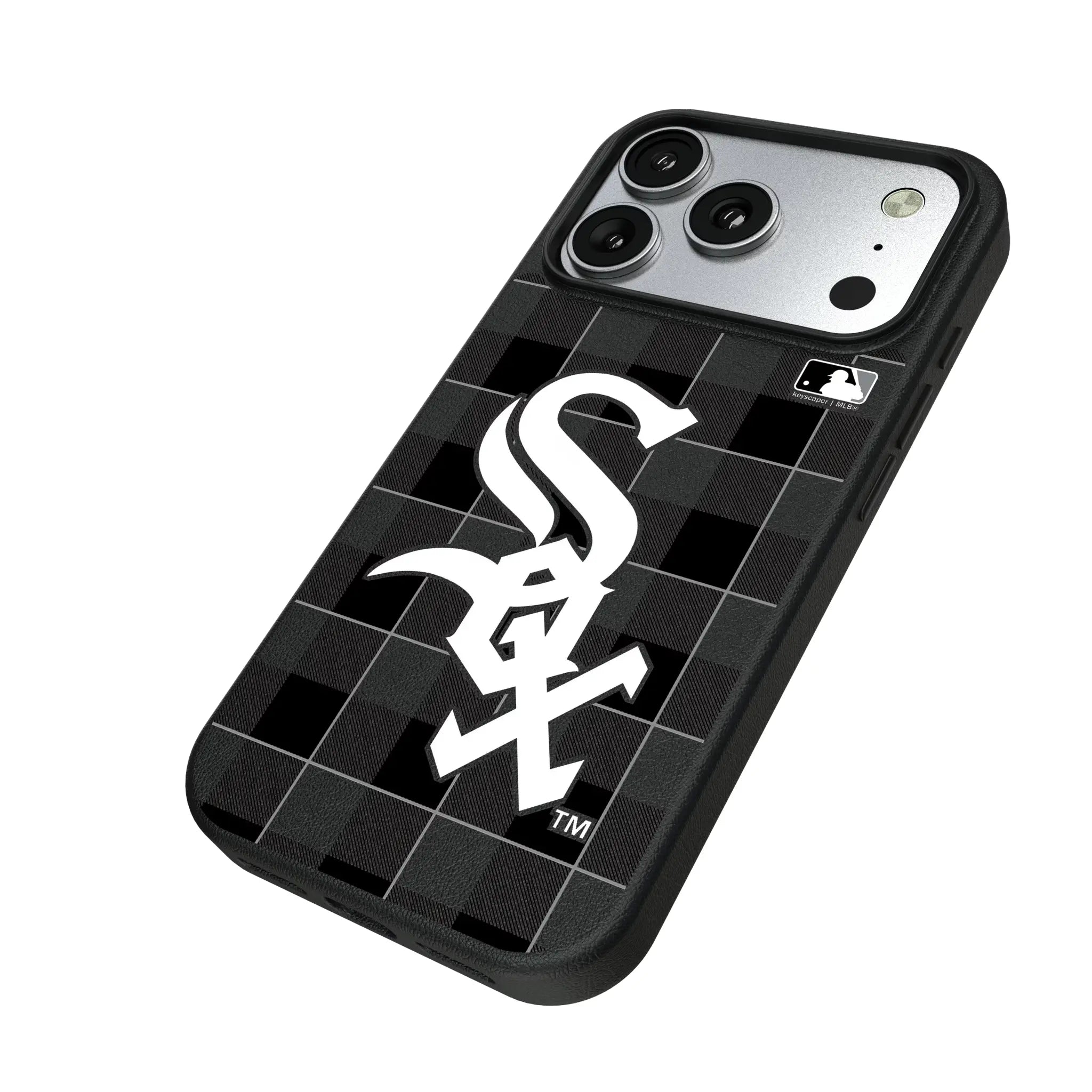 Chicago White Sox Plaid iPhone MagSafe Compatible Phone Case for Apple iPhone - Isometric View#Device_iPhone 17 Pro
