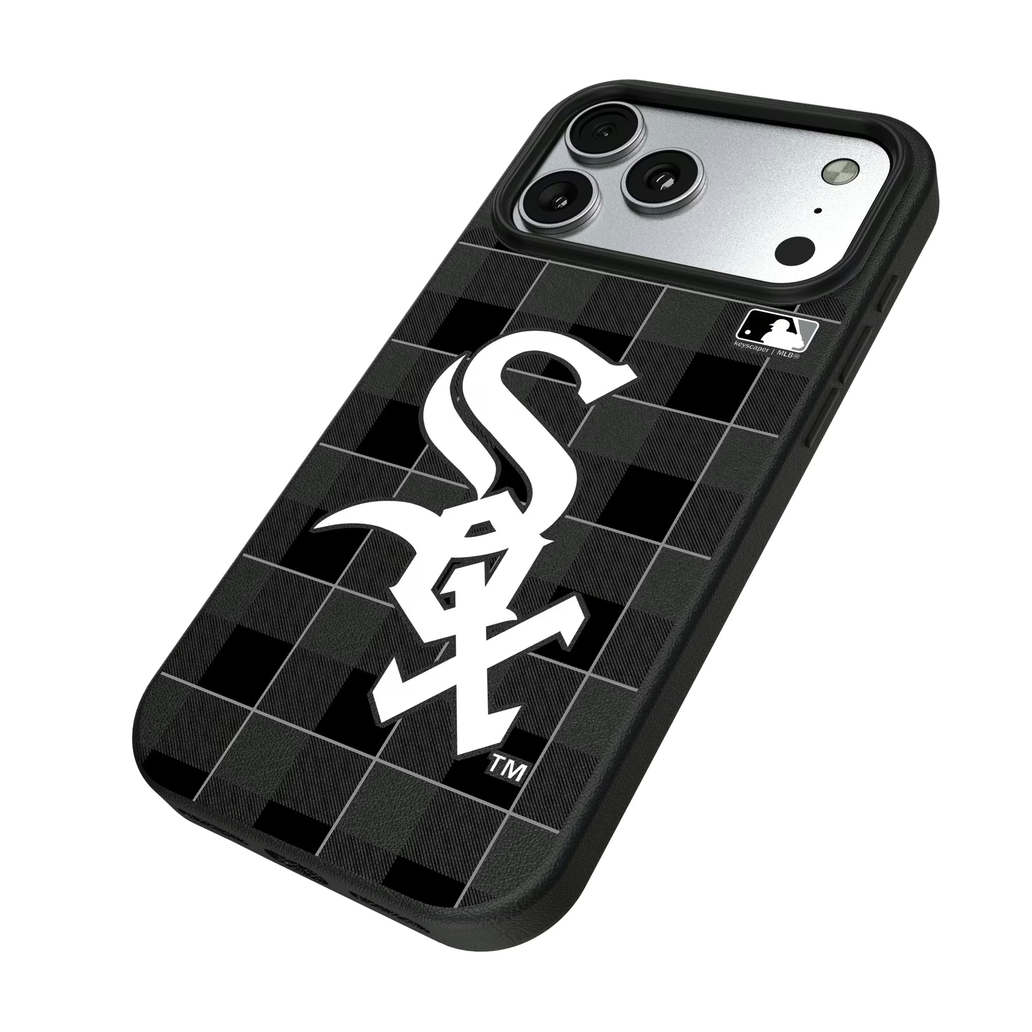 Chicago White Sox Plaid iPhone MagSafe Compatible Phone Case for Apple iPhone - Isometric View#Device_iPhone 17 Pro Max