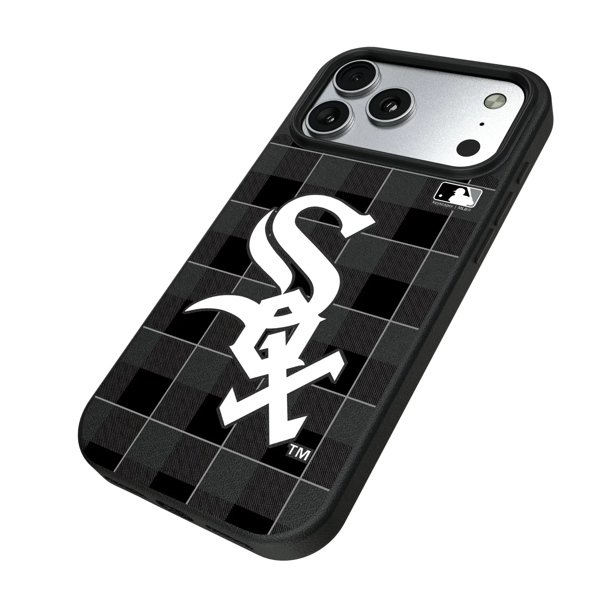 Chicago White Sox Plaid iPhone MagSafe Compatible Phone Case for Apple iPhone - Isometric View#Device_iPhone 17 Pro Max