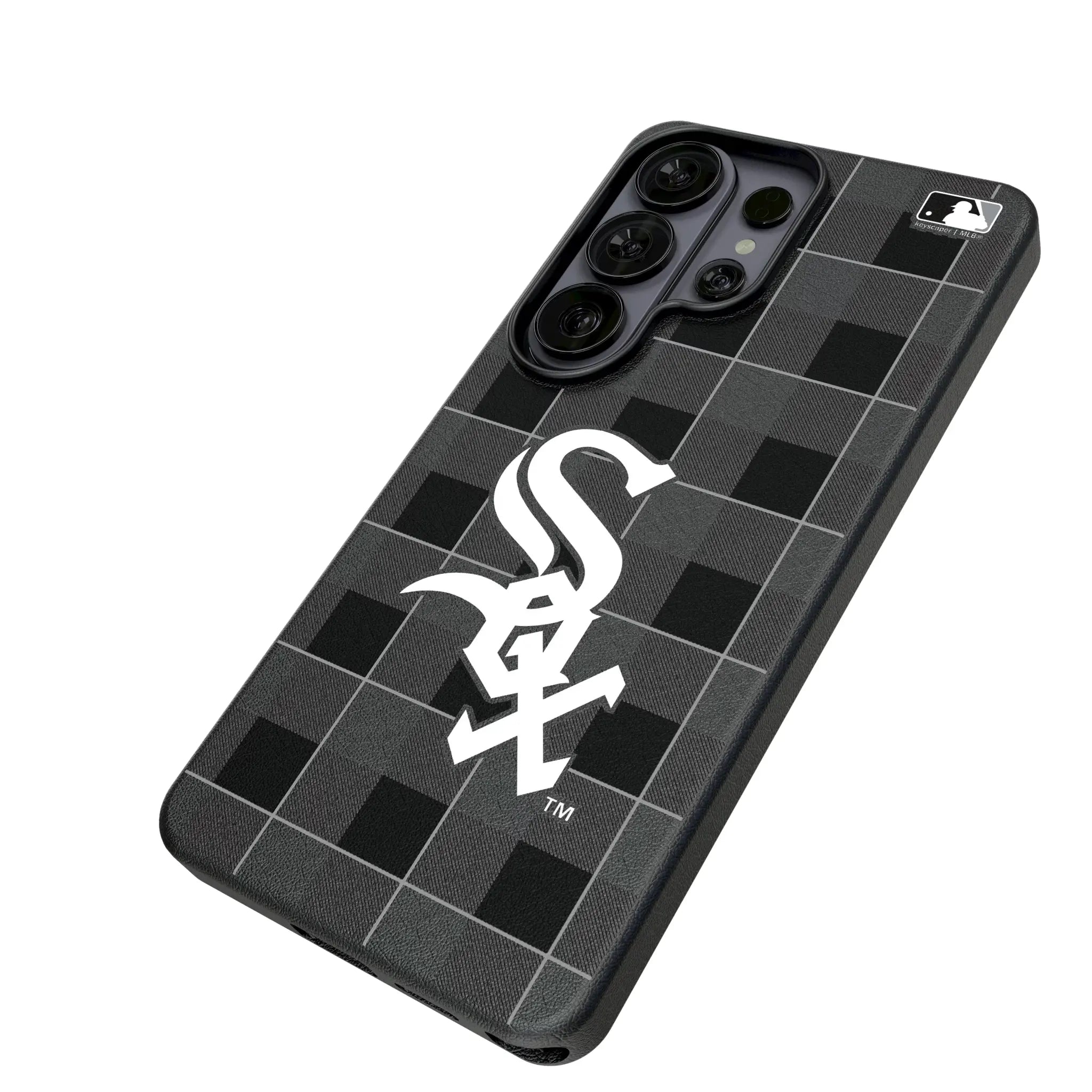 Chicago White Sox Plaid Galaxy MagSafe Compatible Phone Case for Samsung Galaxy - Isometric View#Device_Galaxy S26 Ultra