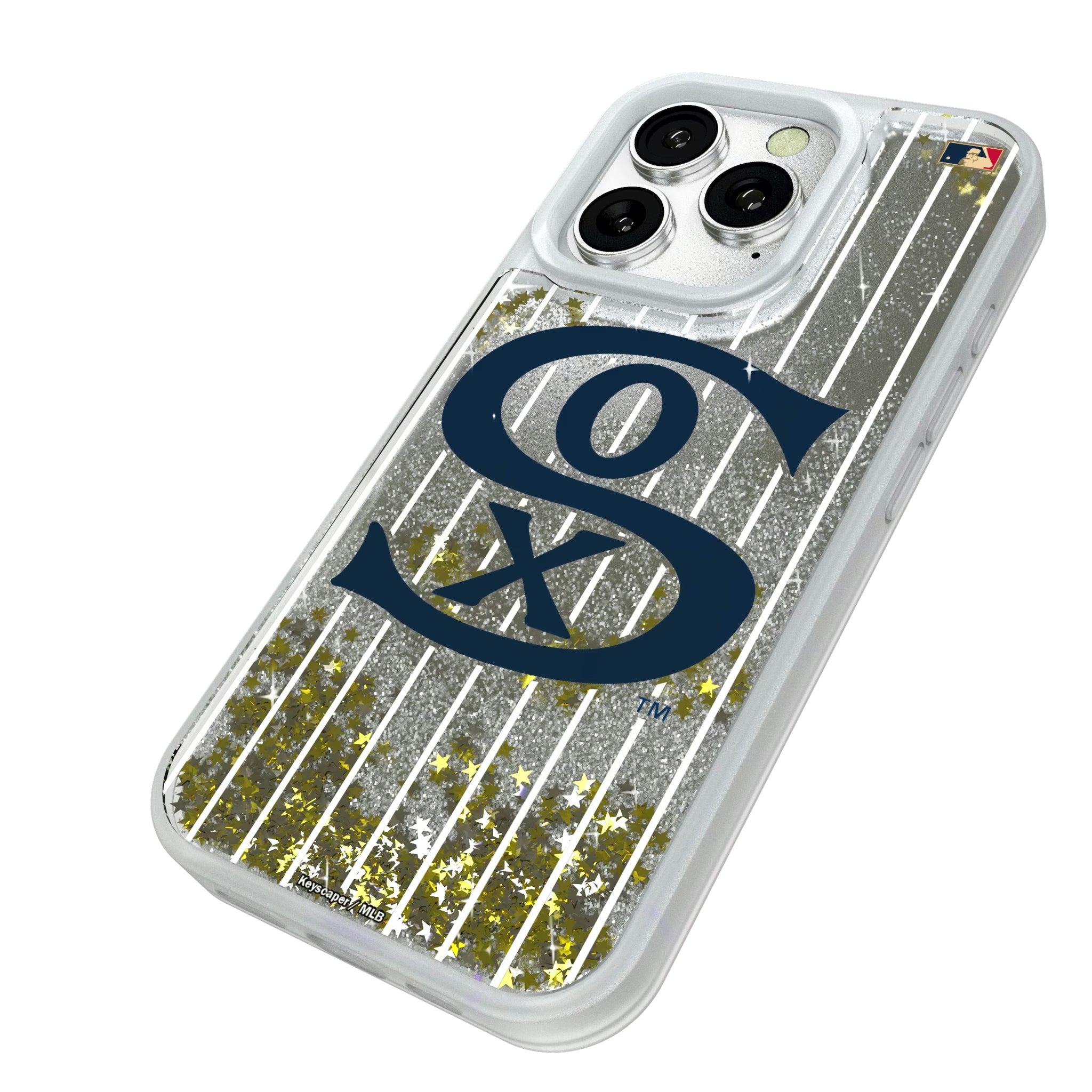 Chicago White Sox Road 1919-1921 - Cooperstown Collection Pinstripe iPhone Glitter Phone Case for Apple iPhone - Isometric View#Device_iPhone 16 Pro