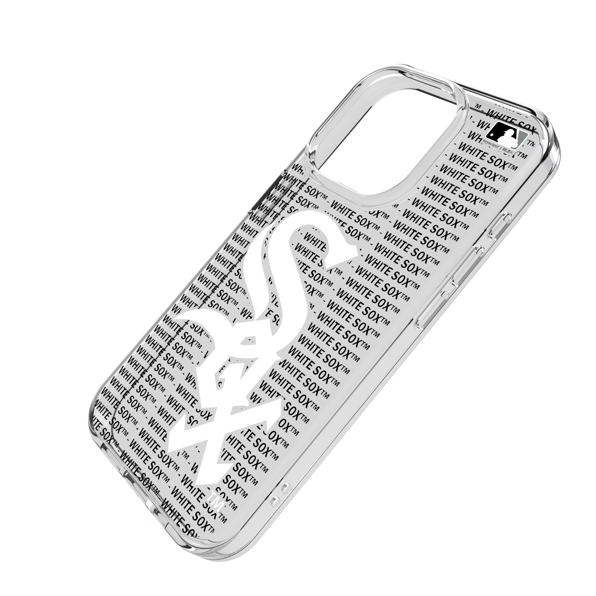 Chicago White Sox Text Backdrop iPhone Clear Phone Case for Apple iPhone - Isometric View