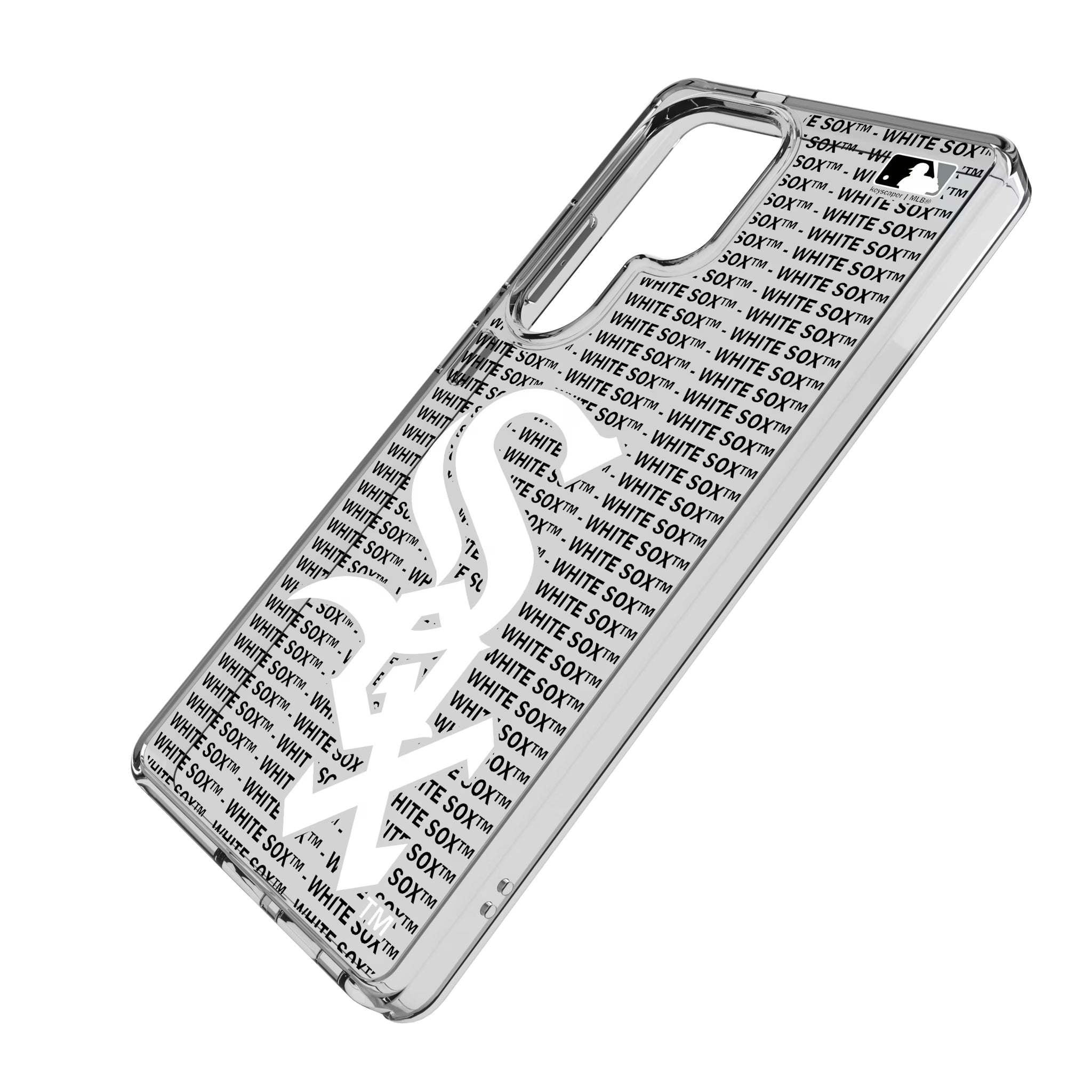 Chicago White Sox Text Backdrop Galaxy Clear Phone Case for Samsung Galaxy - Isometric View