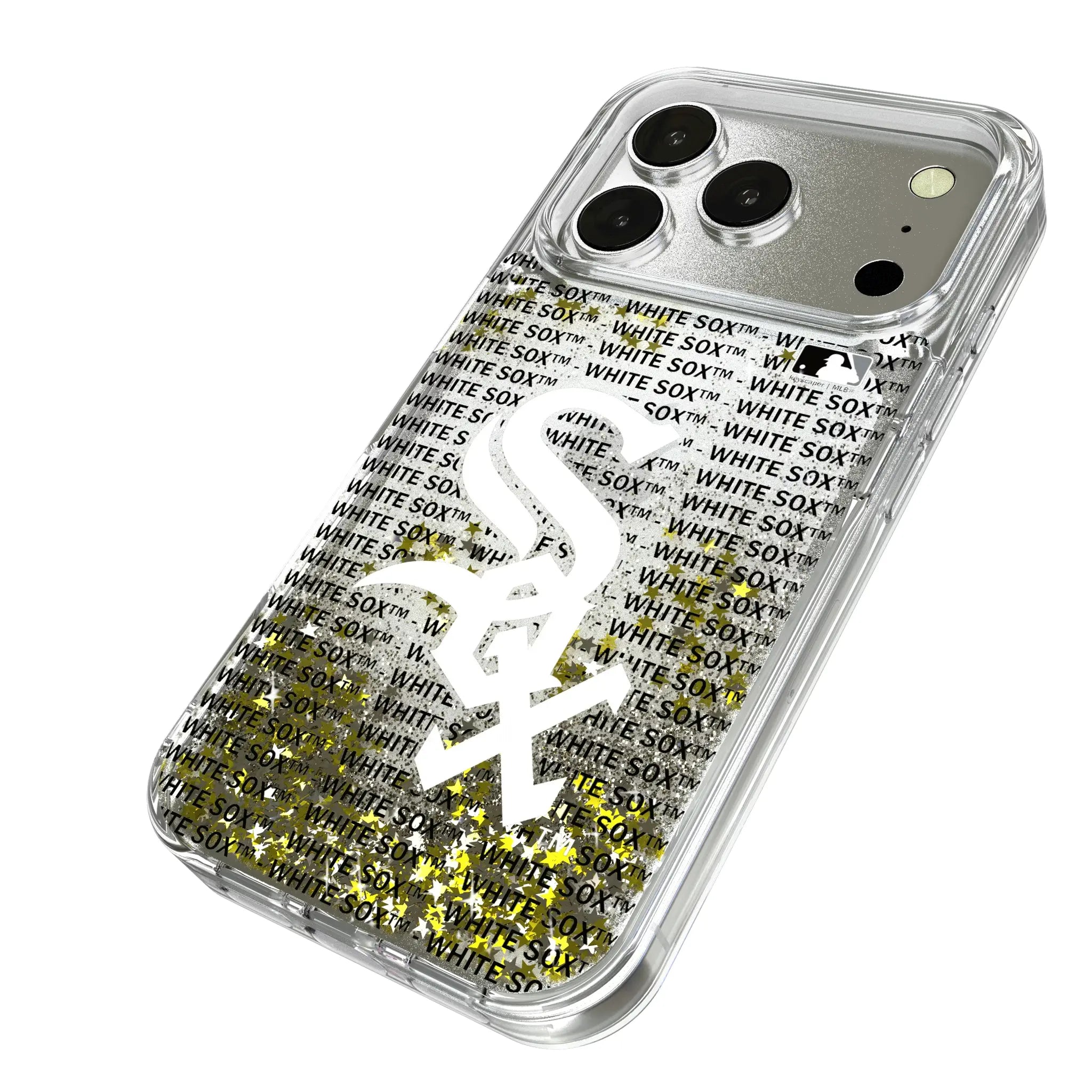 Chicago White Sox Text Backdrop iPhone Glitter Phone Case for Apple iPhone - Isometric View