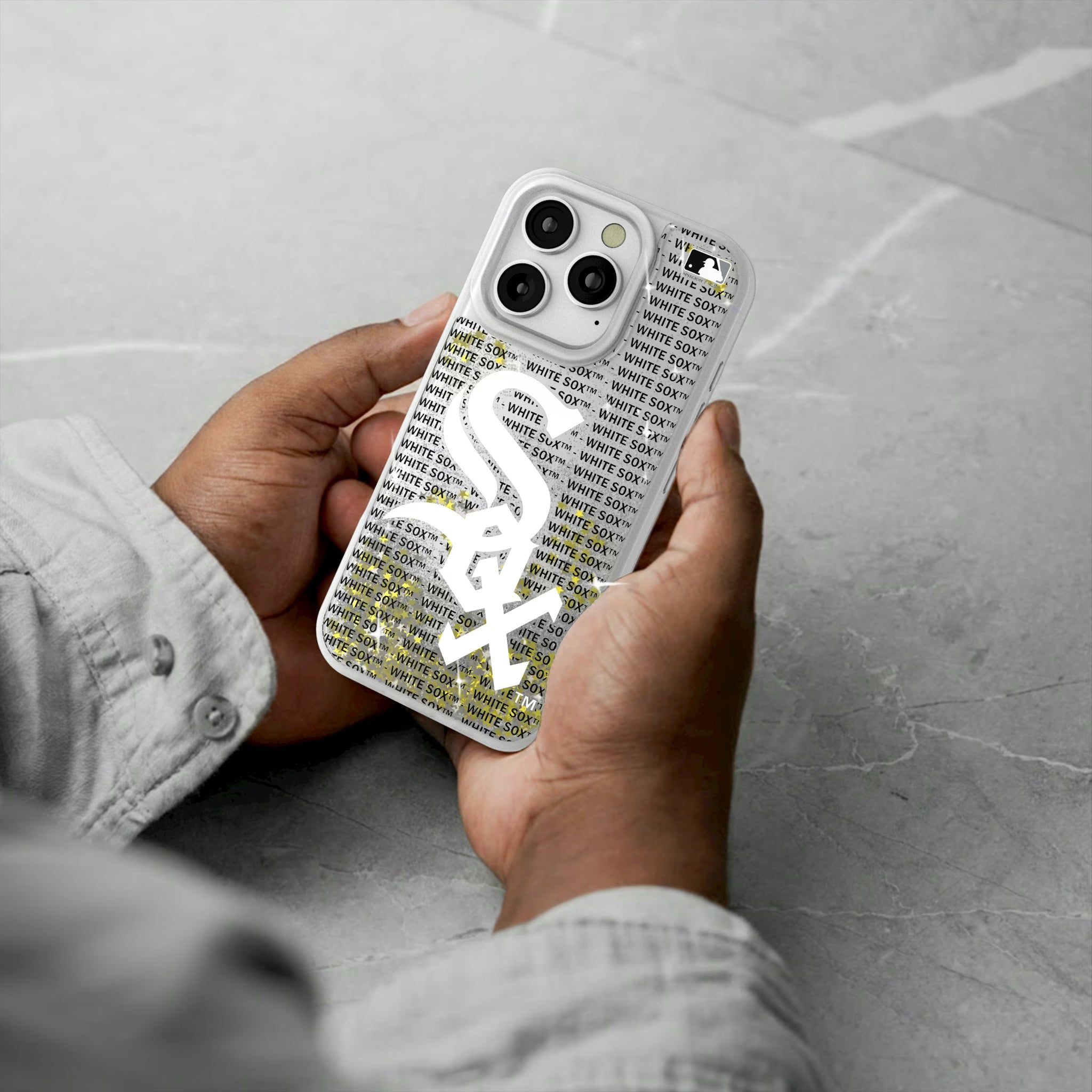 Chicago White Sox Text Backdrop iPhone Glitter Phone Case for Apple iPhone - Lifestyle#Device_iPhone 16 Pro