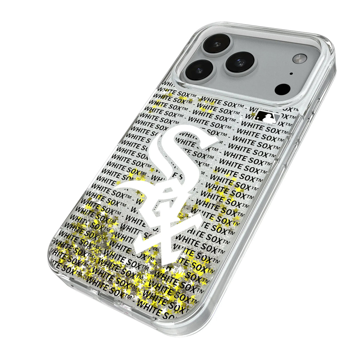 Chicago White Sox Text Backdrop iPhone Glitter Phone Case for Apple iPhone - Isometric View#Device_iPhone 18 Pro