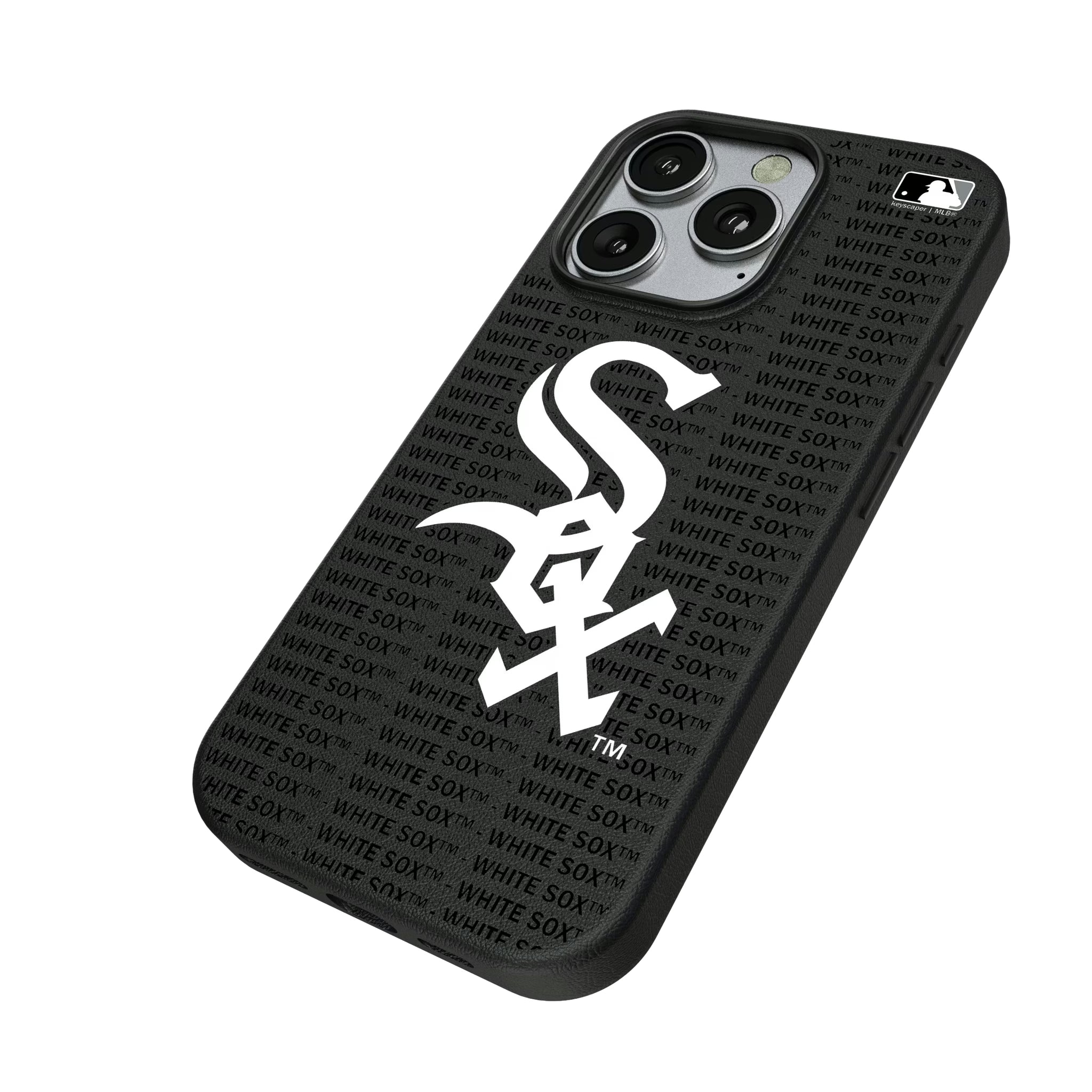 Chicago White Sox Text Backdrop iPhone MagSafe Compatible Phone Case for Apple iPhone - Isometric View