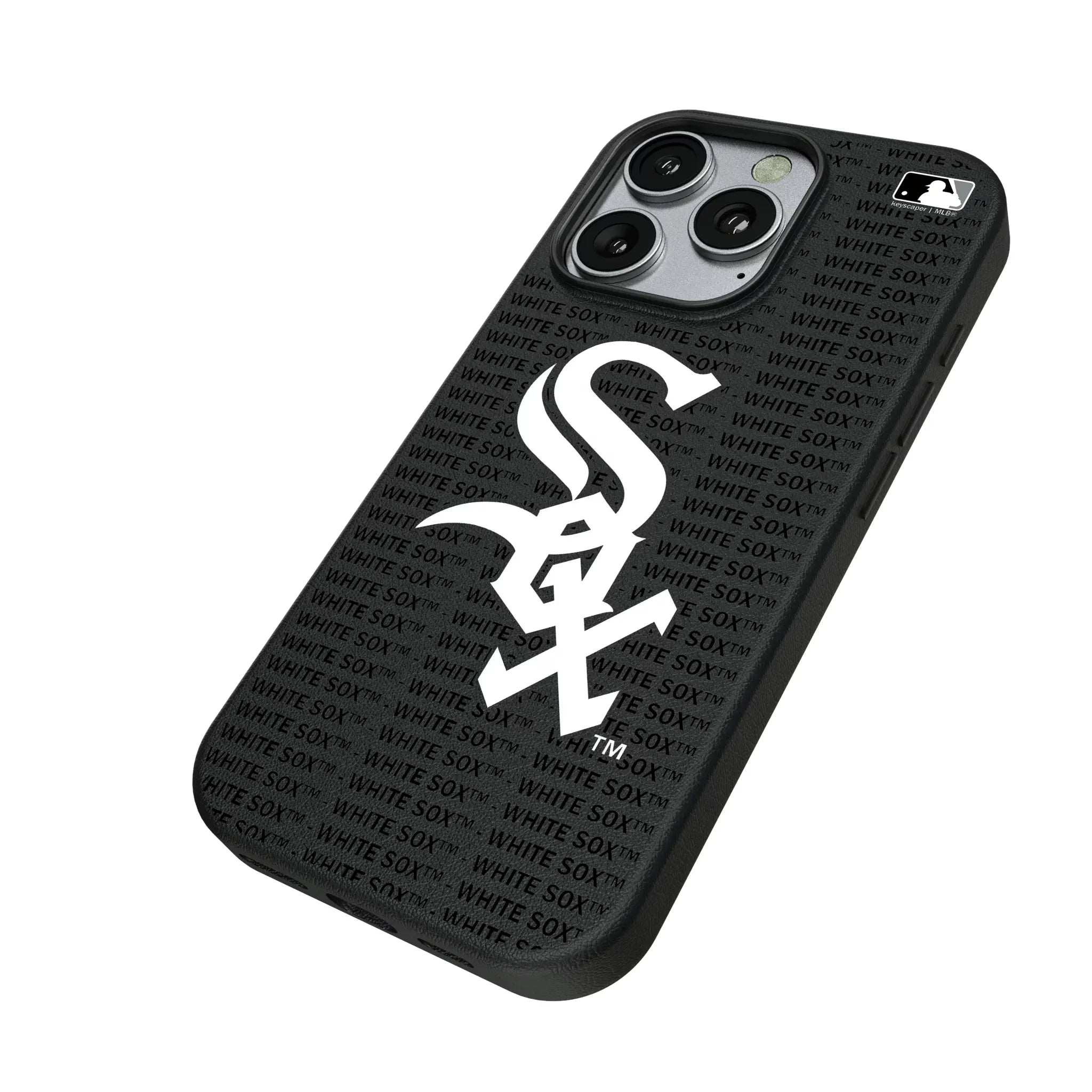 Chicago White Sox Text Backdrop iPhone MagSafe Compatible Phone Case for Apple iPhone - Isometric View