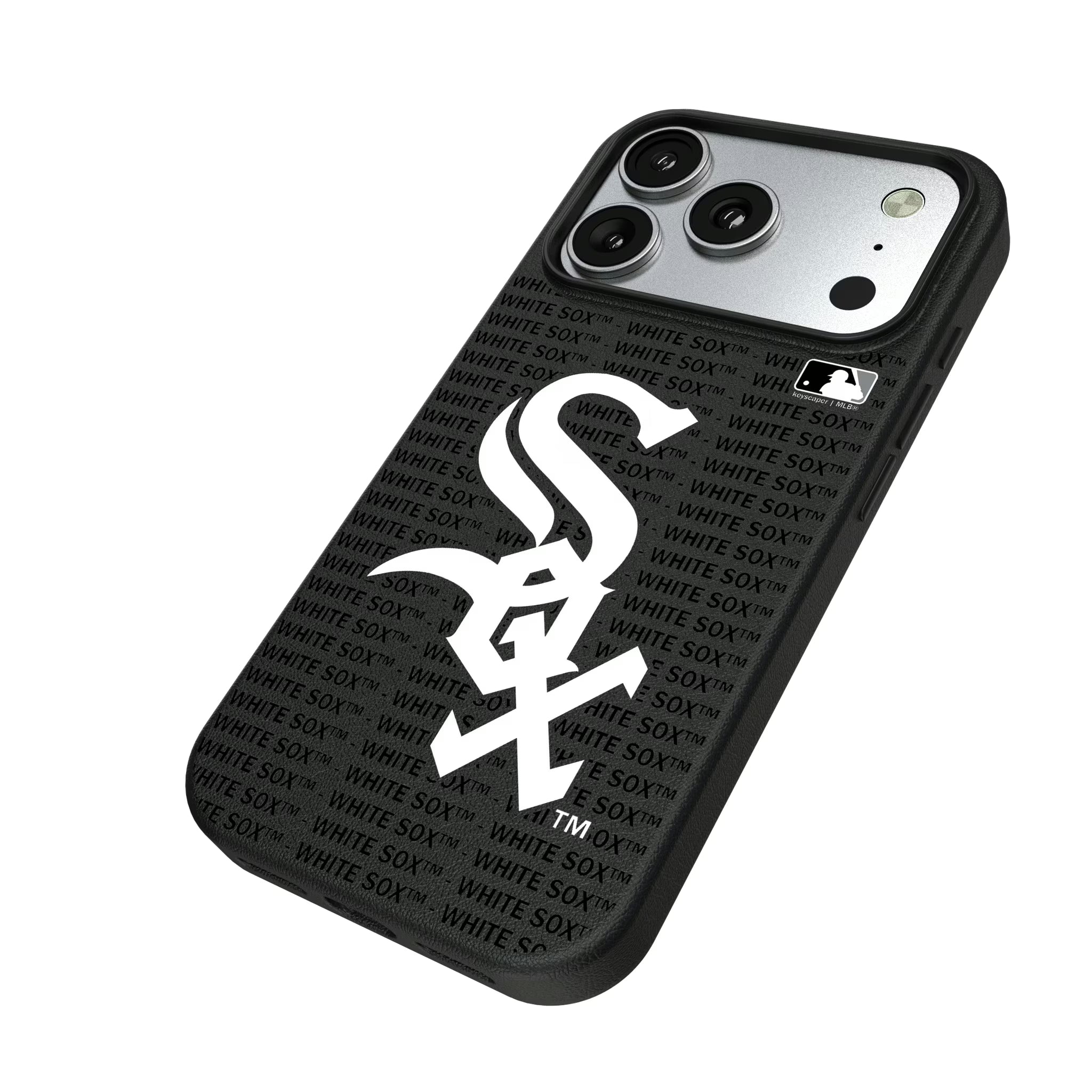 Chicago White Sox Text Backdrop iPhone MagSafe Compatible Phone Case for Apple iPhone - Isometric View#Device_iPhone 17 Pro