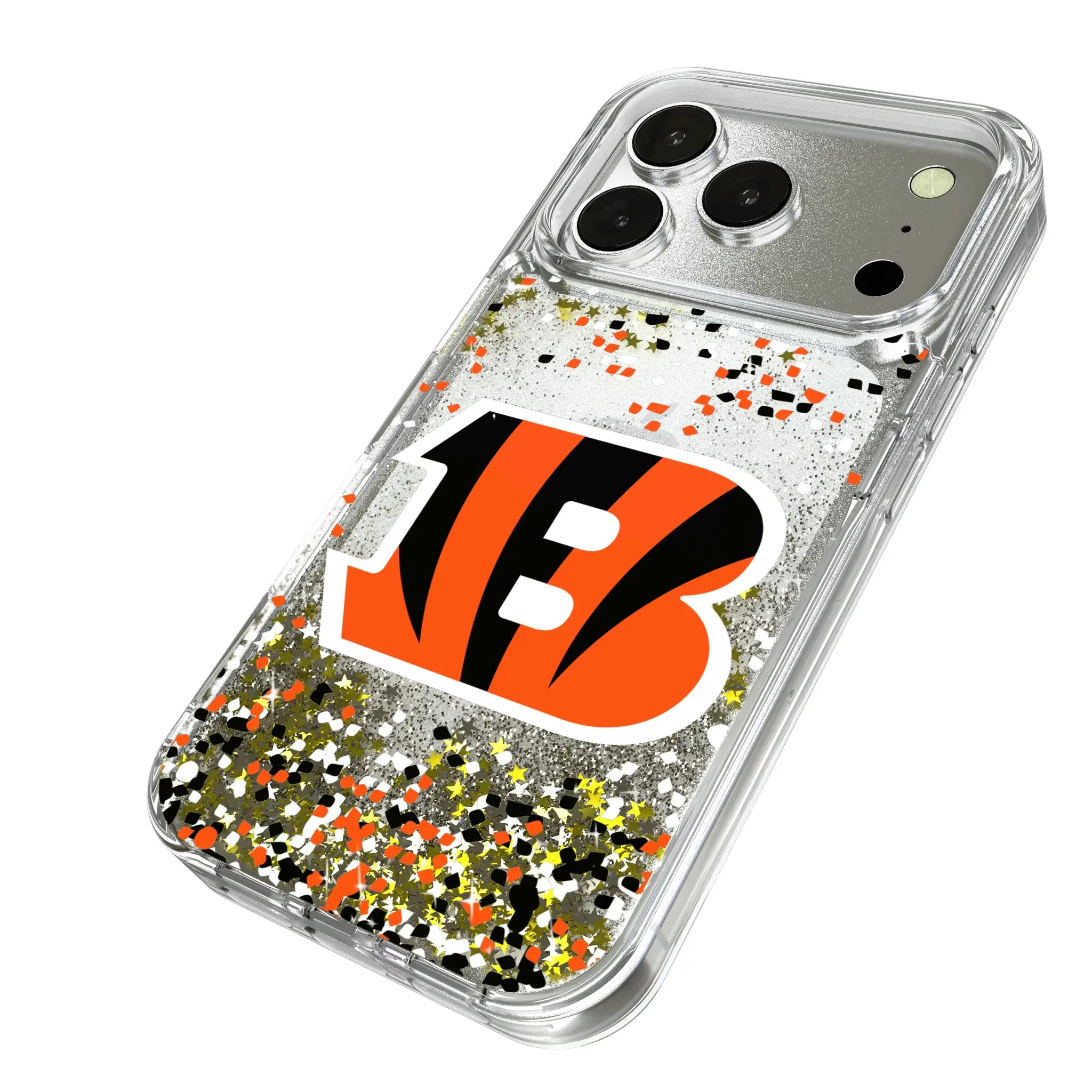 Cincinnati Bengals Confetti iPhone Glitter Phone Case for Apple iPhone - Isometric View