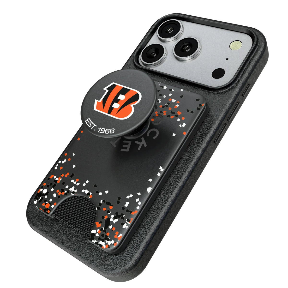 Cincinnati Bengals Confetti Popsockets Wallet Magnetic - Isometric View