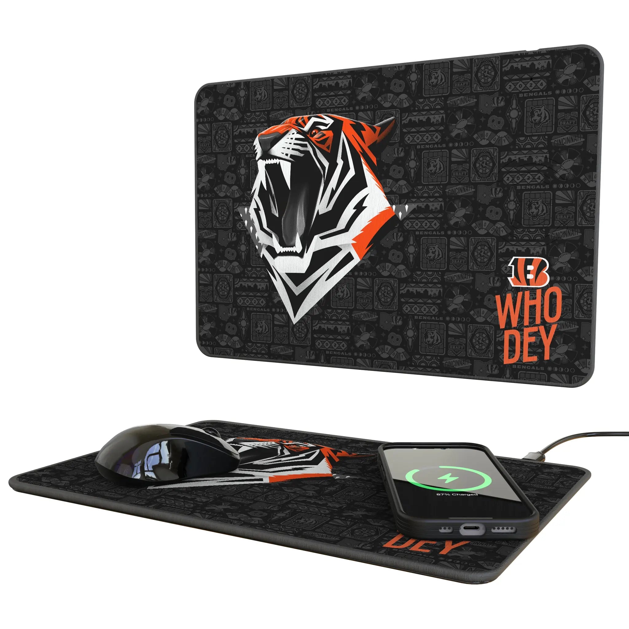Cincinnati Bengals Deco 15-Watt Wireless Charger and Mouse Pad