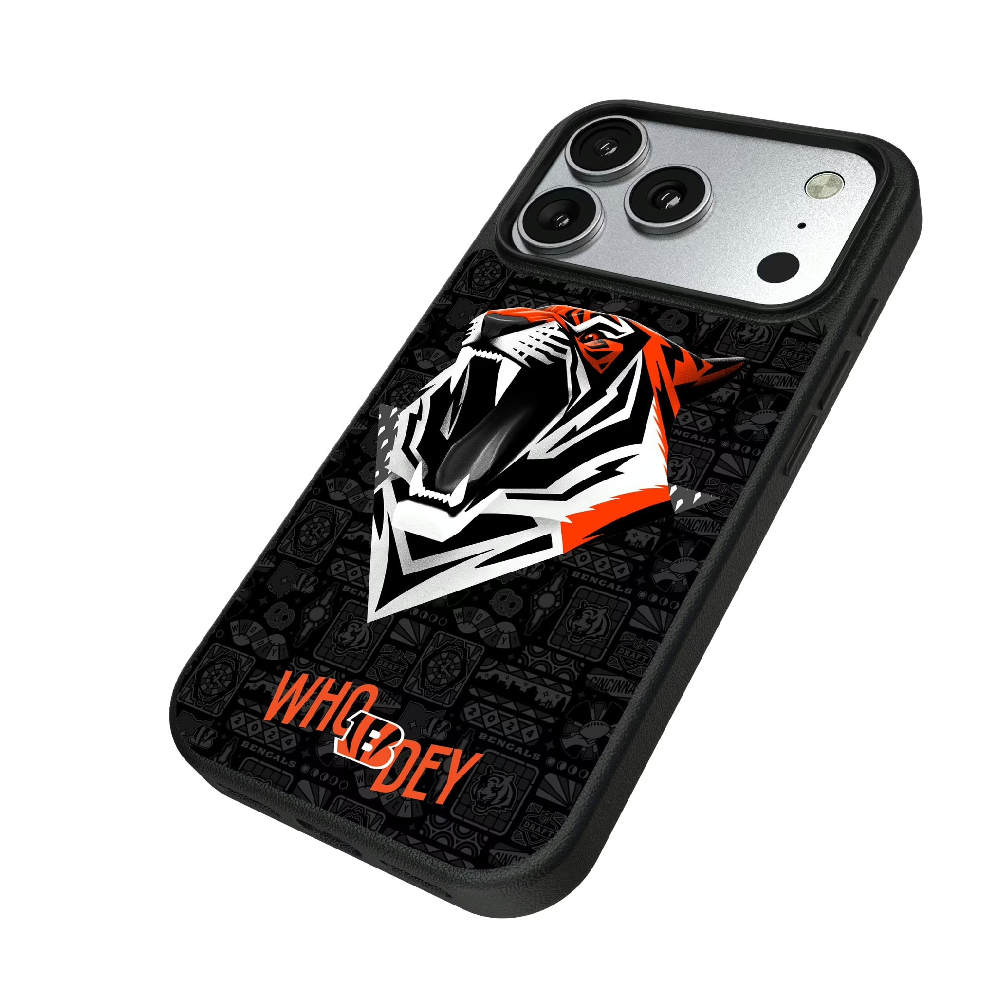 Cincinnati Bengals Deco iPhone MagSafe Compatible Phone Case for Apple iPhone - Isometric View#Device_iPhone 17 Pro
