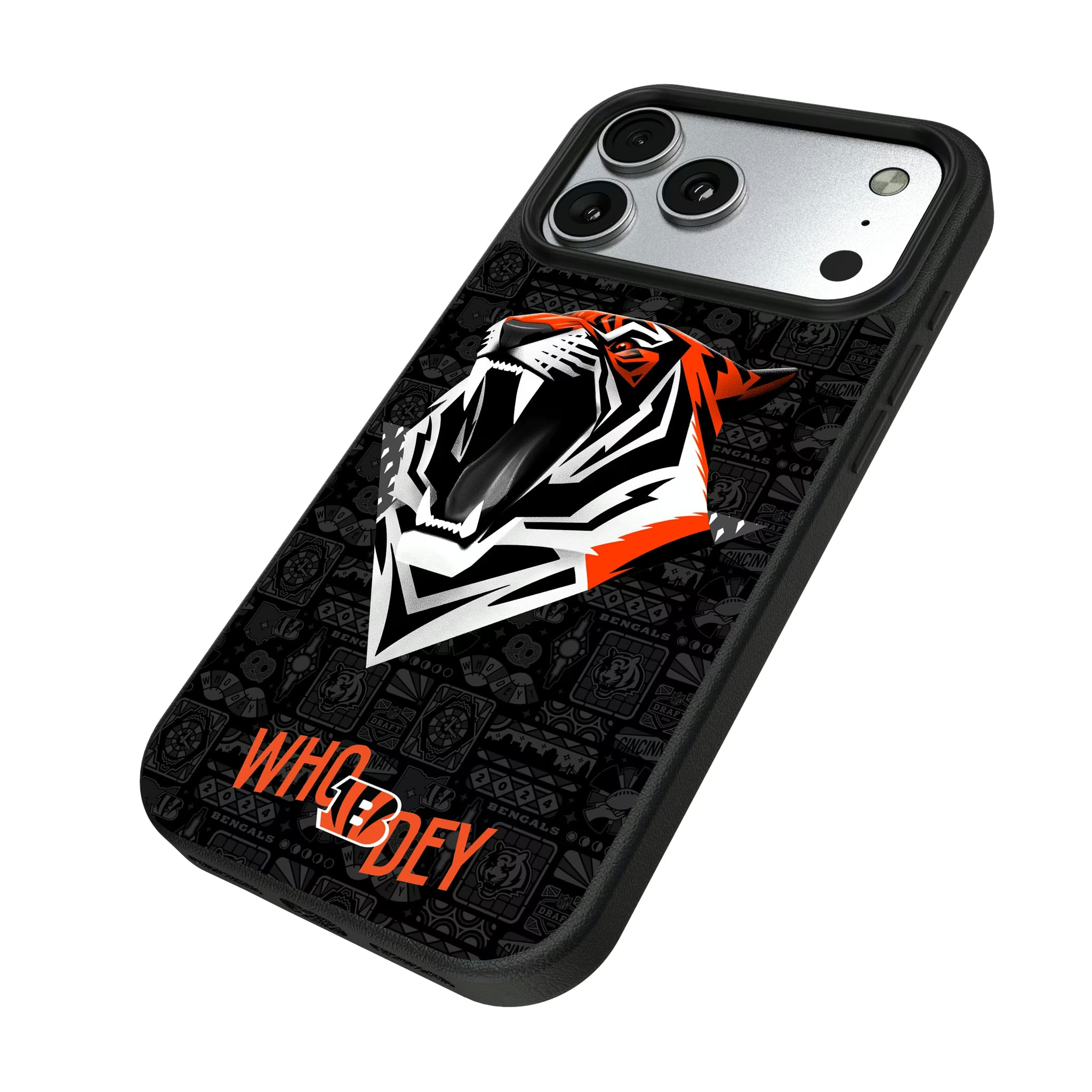 Cincinnati Bengals Deco iPhone MagSafe Compatible Phone Case for Apple iPhone - Isometric View#Device_iPhone 17 Pro Max
