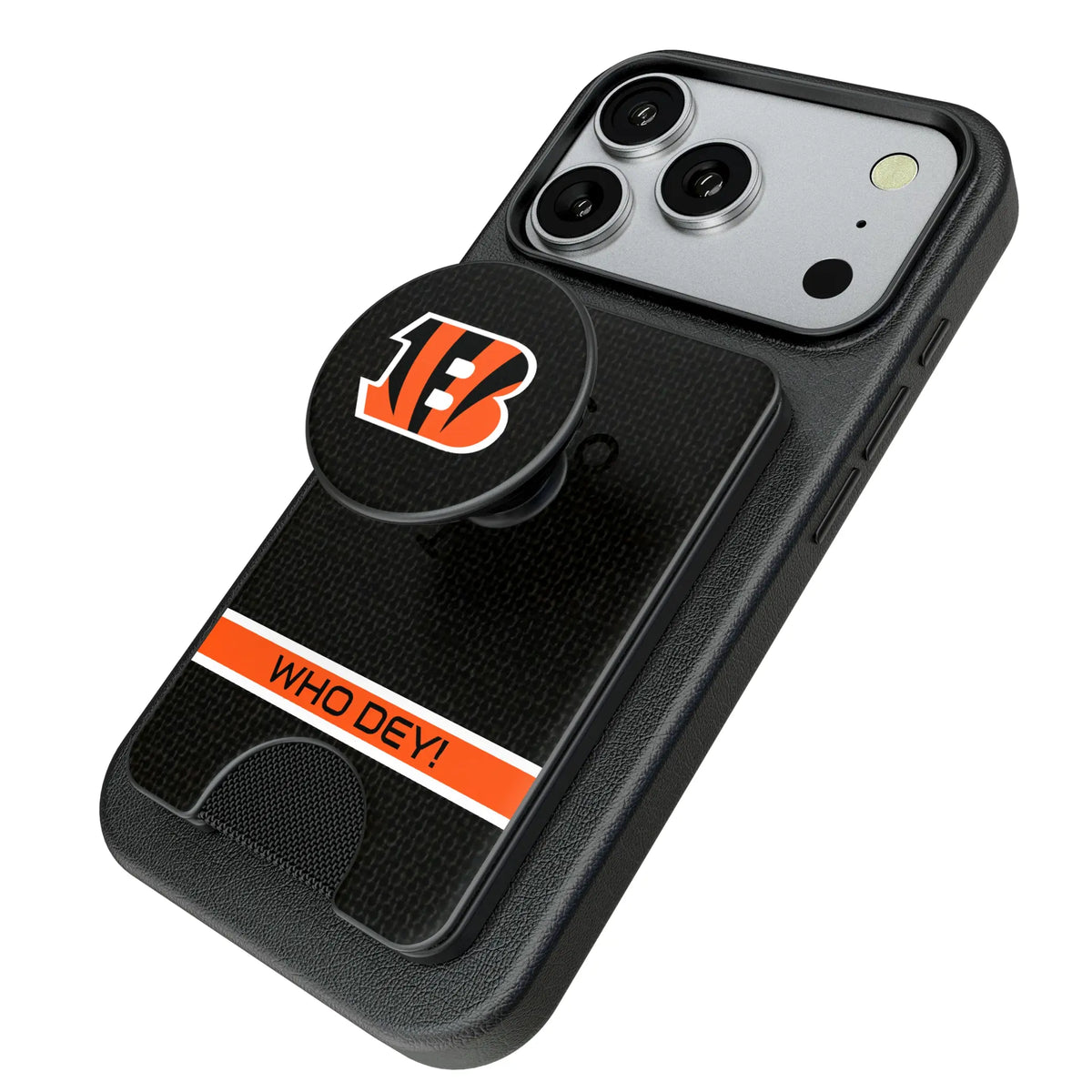 Cincinnati Bengals Endzone Solid Popsockets Wallet Magnetic - Isometric View