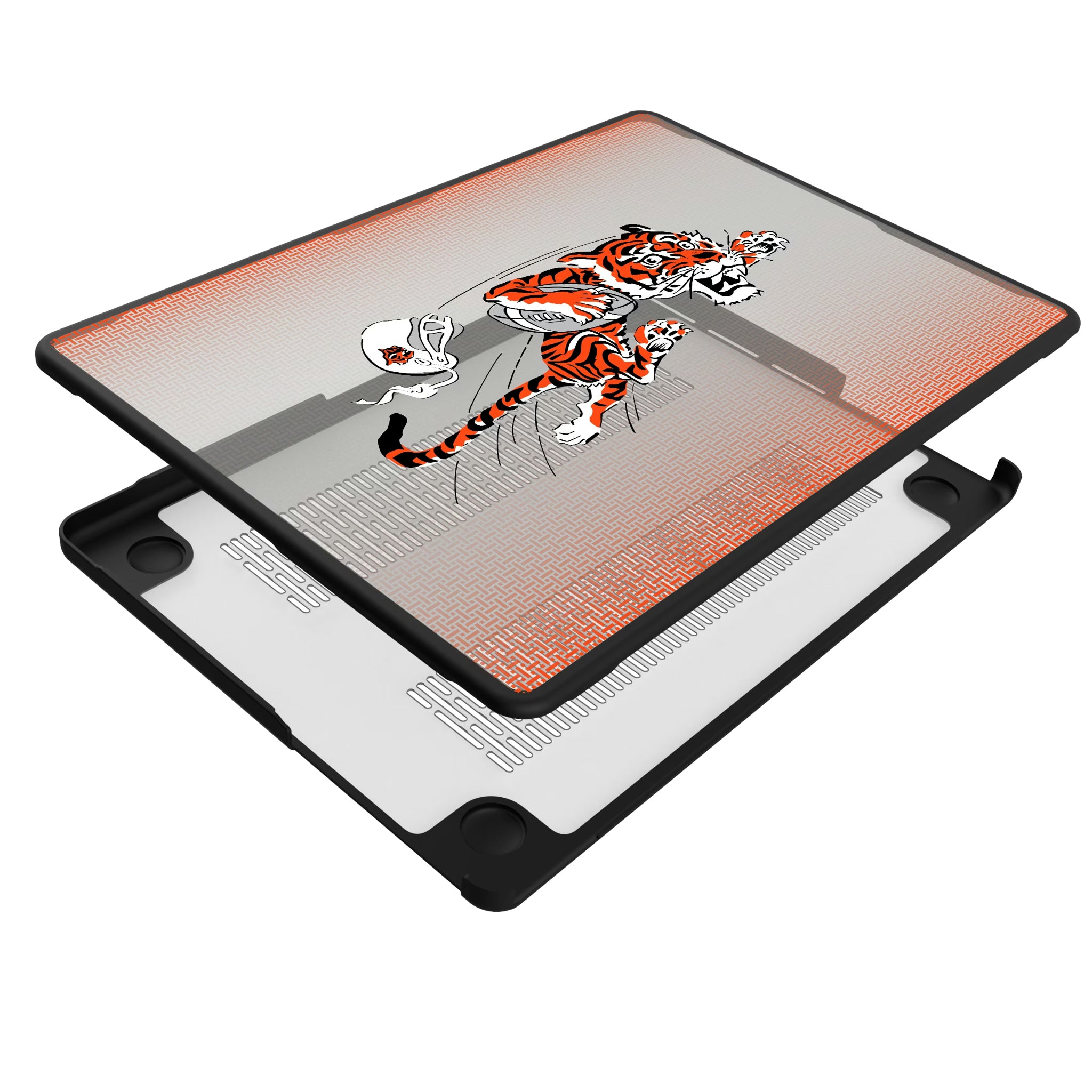 Cincinnati Bengals Historic Collection Linen MacBook Laptop Case for Apple MacBook - Isometric View#Device_MacBook Pro (14-inch, 2021) / MacBook Pro (14-inch, 2023) / MacBook Pro (14-inch, 2024)