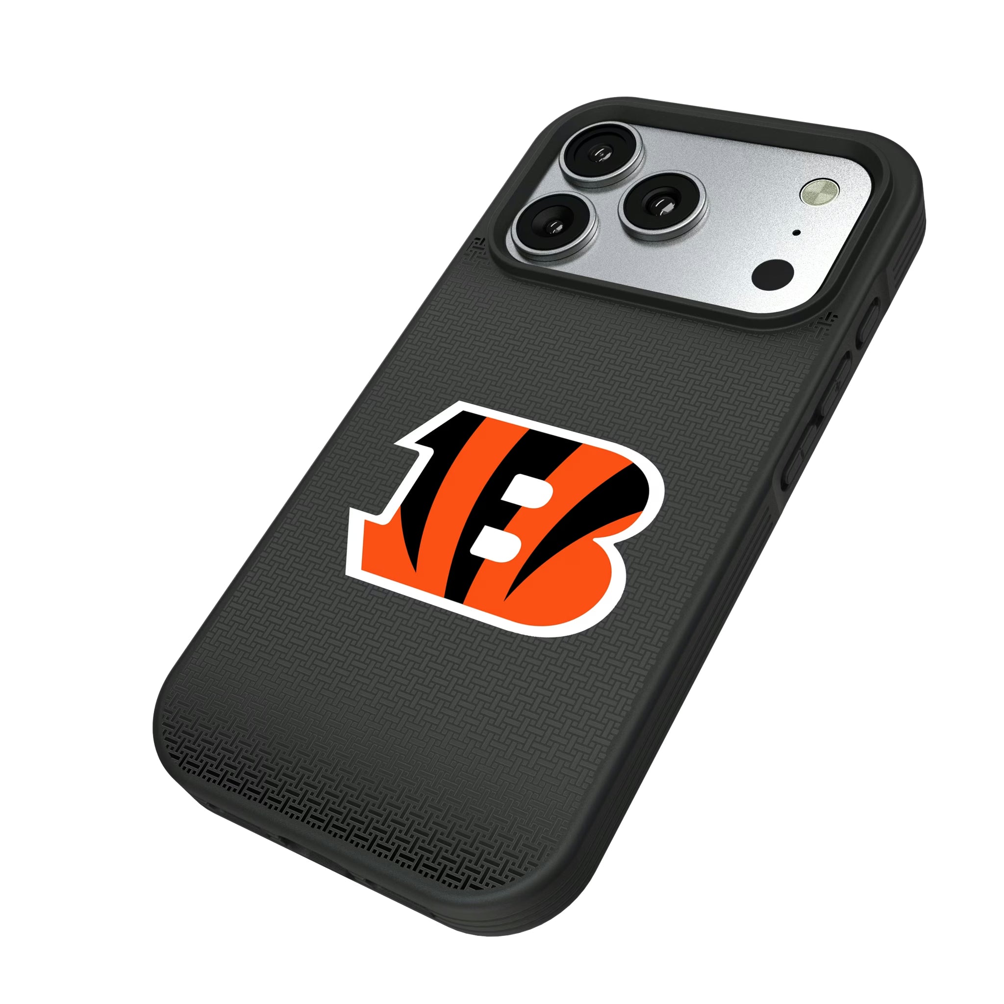 Cincinnati Bengals Linen iPhone Bump Phone Case for Apple iPhone - Isometric View#Device_iPhone 17 Pro