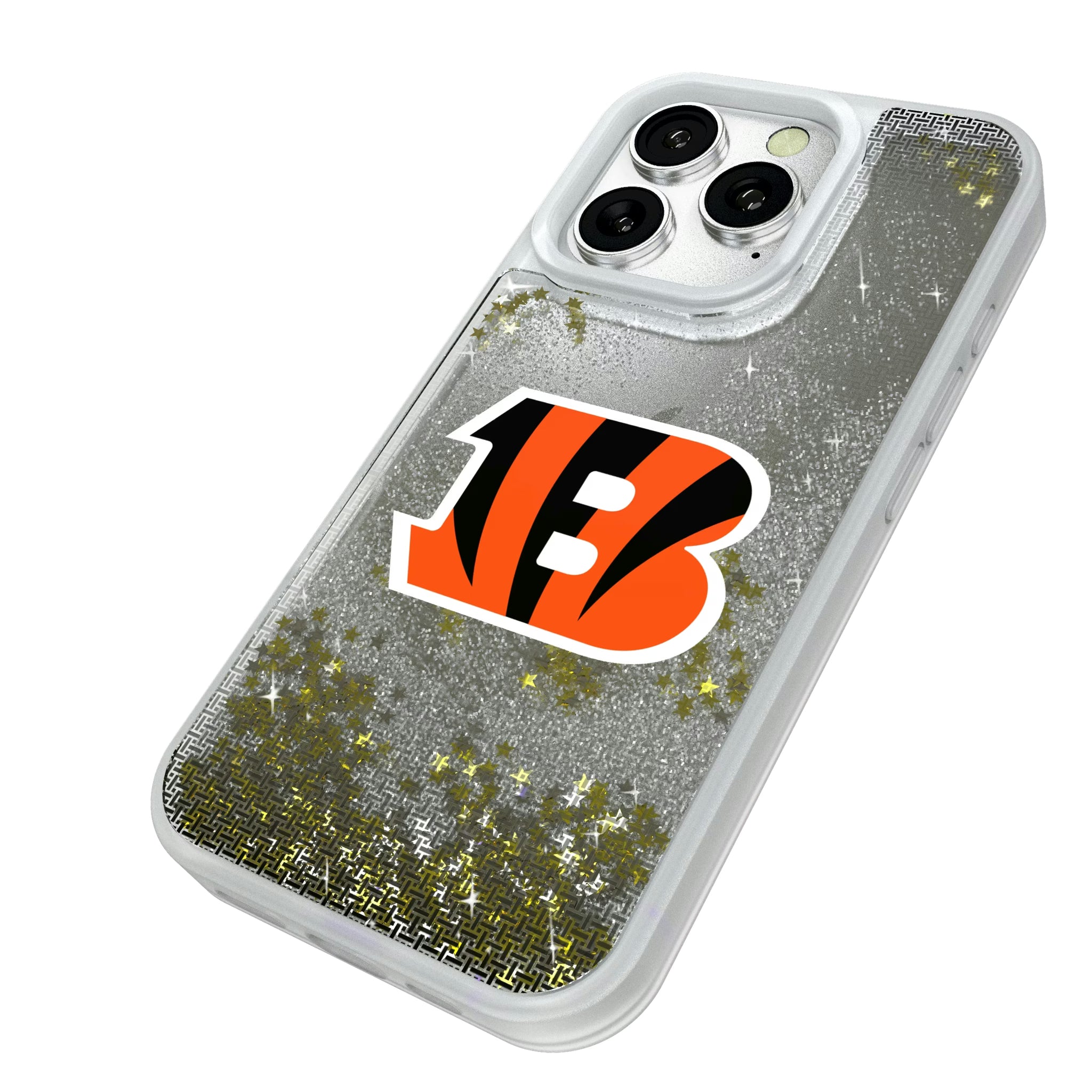 Cincinnati Bengals Linen iPhone Glitter Phone Case for Apple iPhone - Isometric View#Device_iPhone 16 Pro