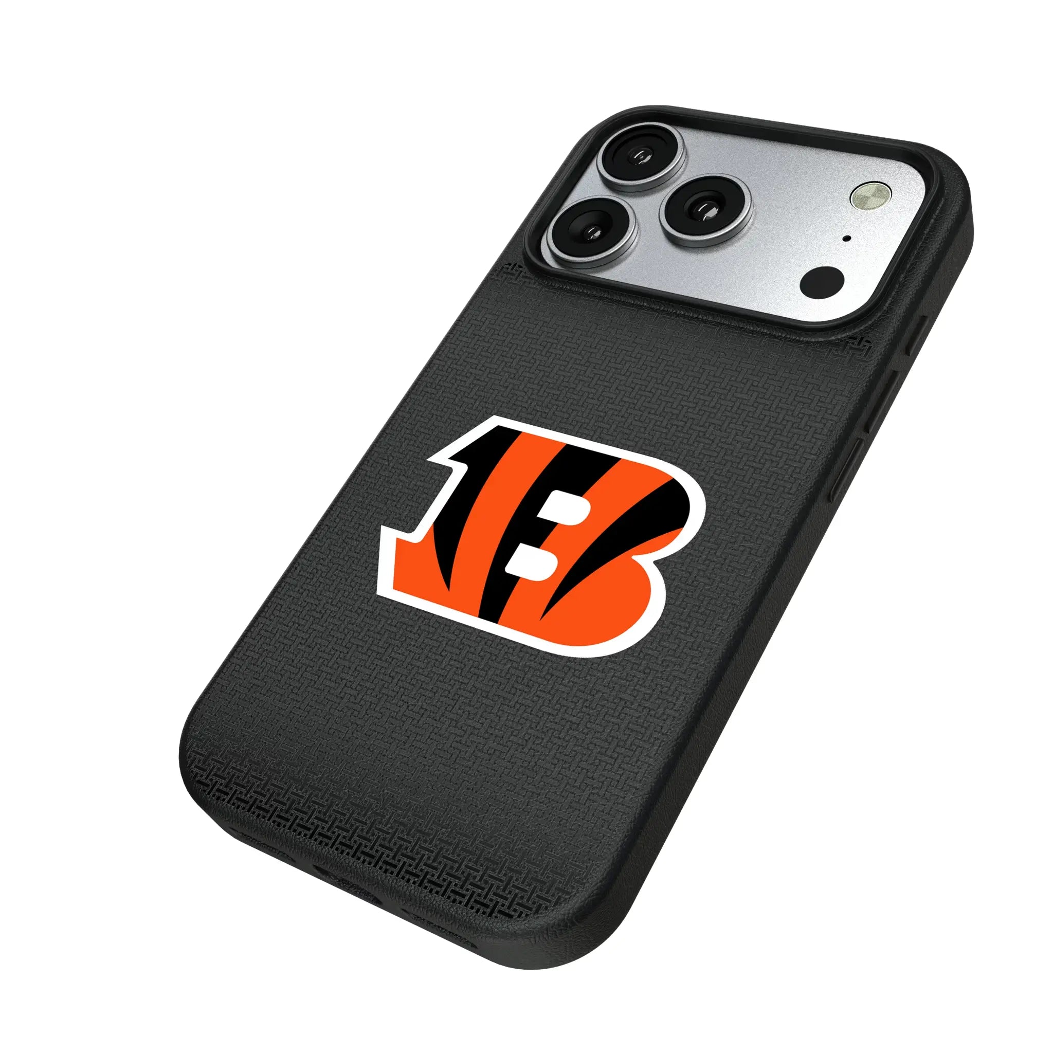 Cincinnati Bengals Linen iPhone MagSafe Compatible Phone Case for Apple iPhone - Isometric View#Device_iPhone 17 Pro