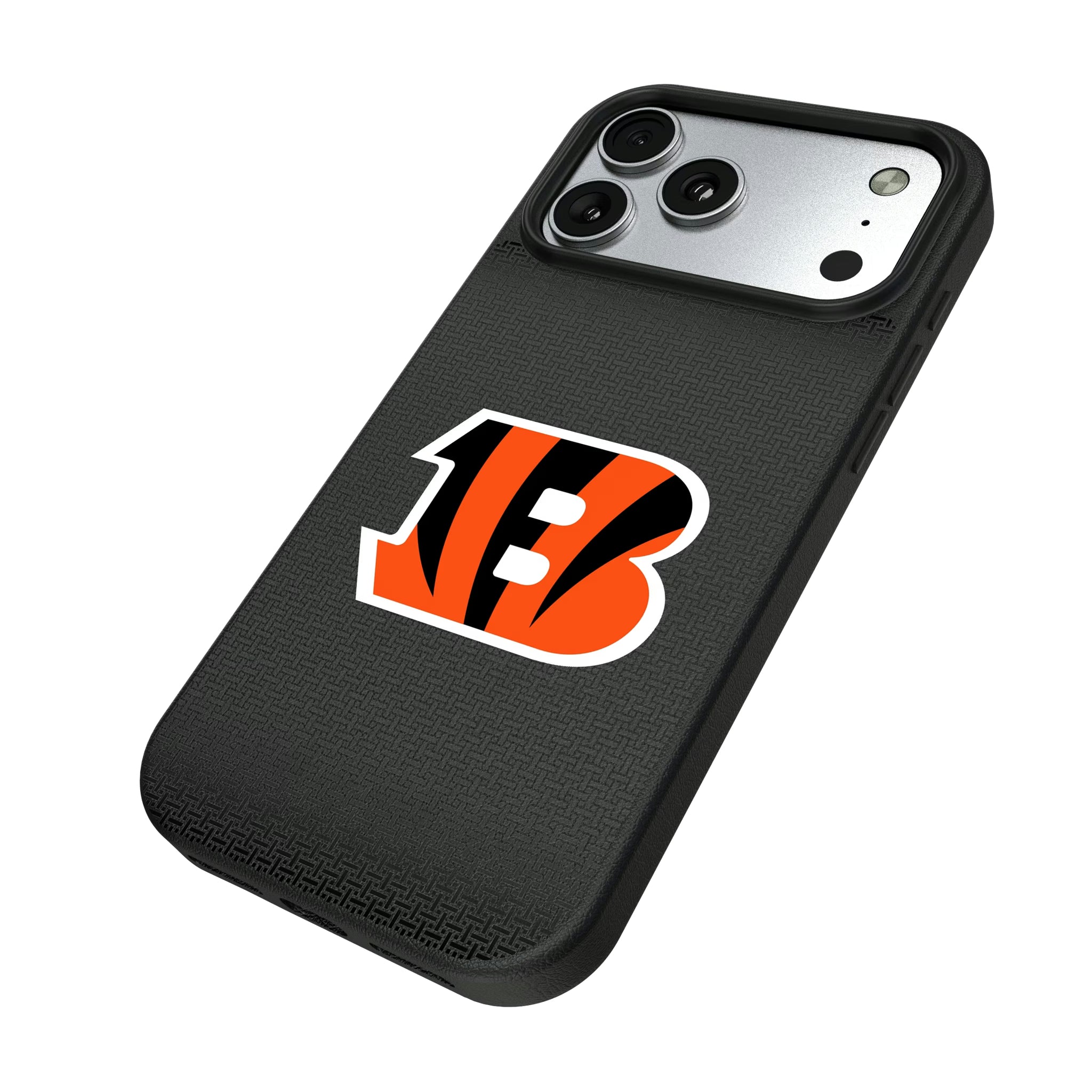 Cincinnati Bengals Linen iPhone MagSafe Compatible Phone Case for Apple iPhone - Isometric View#Device_iPhone 17 Pro Max
