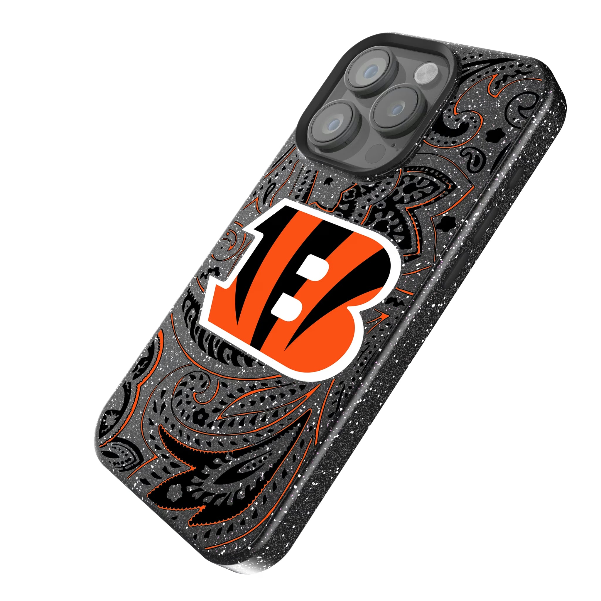 Cincinnati Bengals Paisley iPhone Bling Phone Case for Apple iPhone - Isometric View