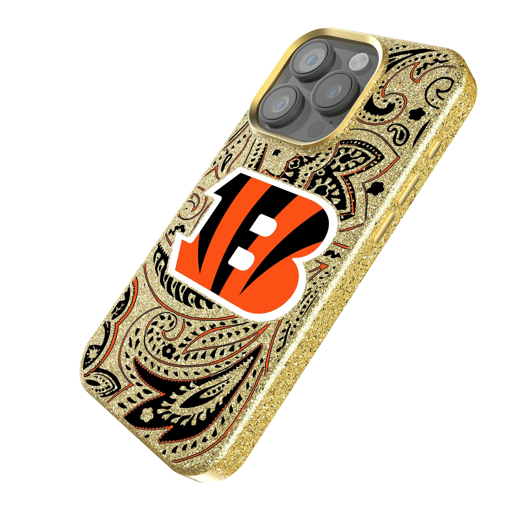 Cincinnati Bengals Paisley iPhone Bling Phone Case for Apple iPhone - Isometric View