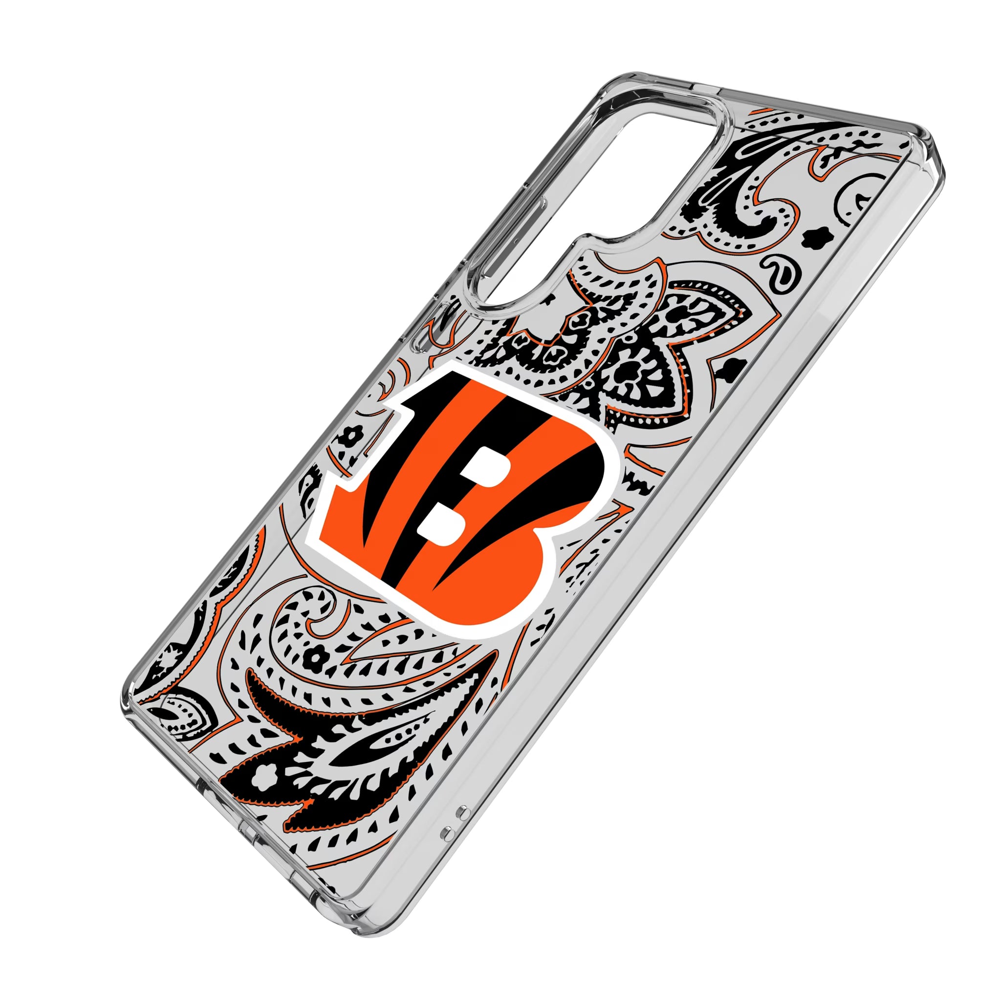 Cincinnati Bengals Paisley Galaxy Clear Phone Case for Samsung Galaxy - Isometric View