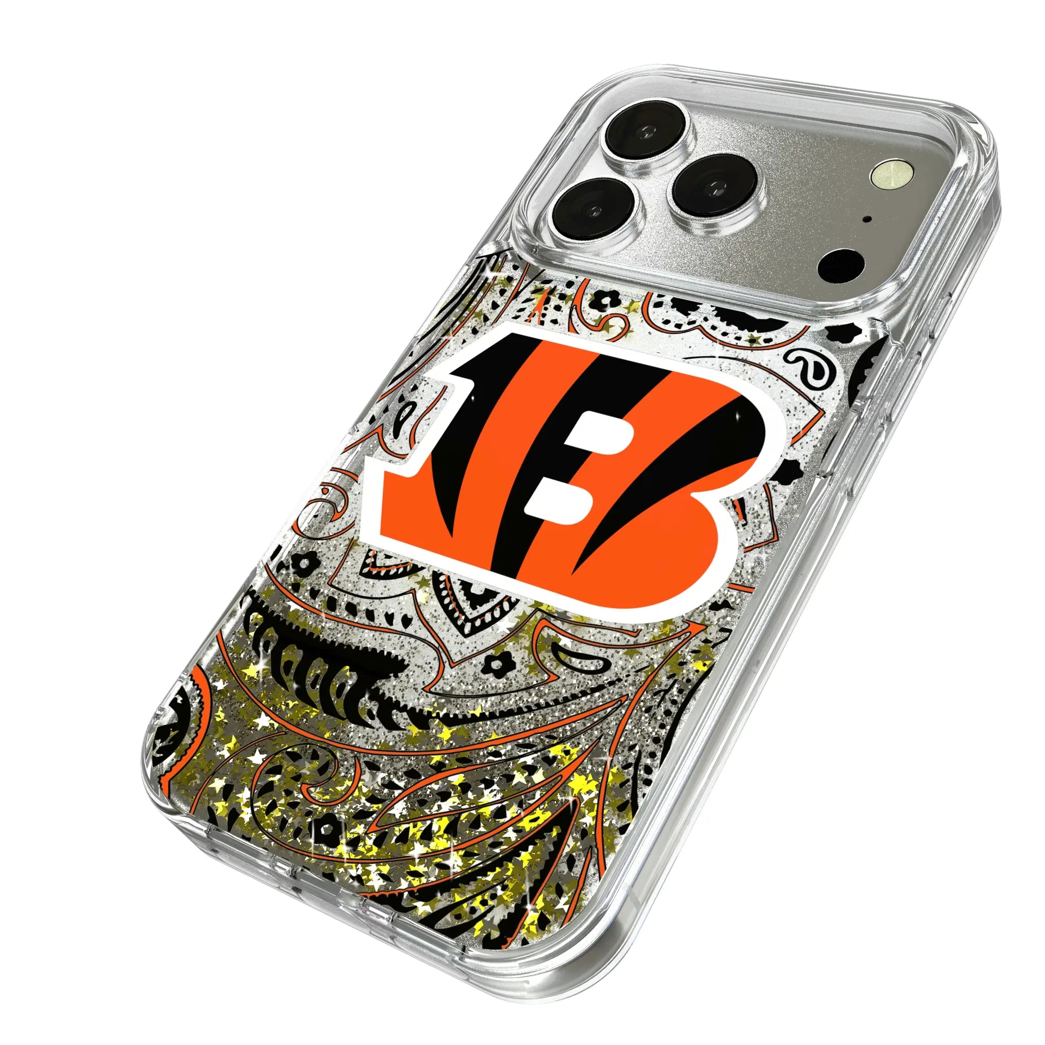 Cincinnati Bengals Paisley iPhone Glitter Phone Case for Apple iPhone - Isometric View