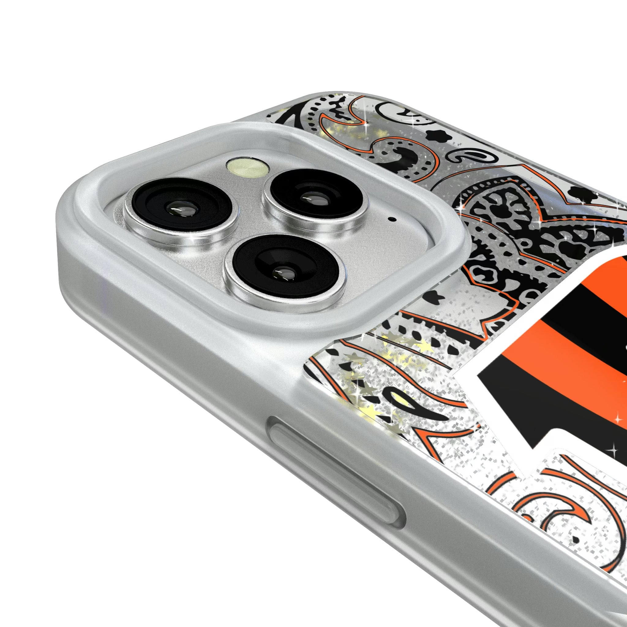Cincinnati Bengals Paisley iPhone Glitter Phone Case for Apple iPhone - Detail#Device_iPhone 16 Pro