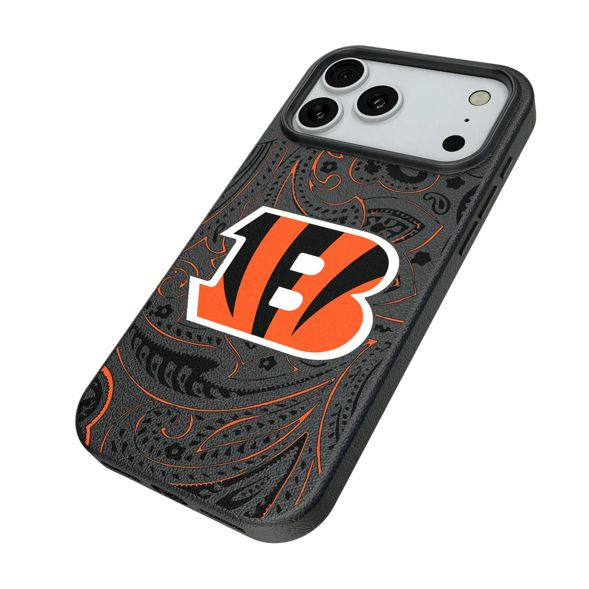 Cincinnati Bengals Paisley iPhone MagSafe Compatible Phone Case for Apple iPhone - Isometric View#Device_iPhone 18 Pro Max