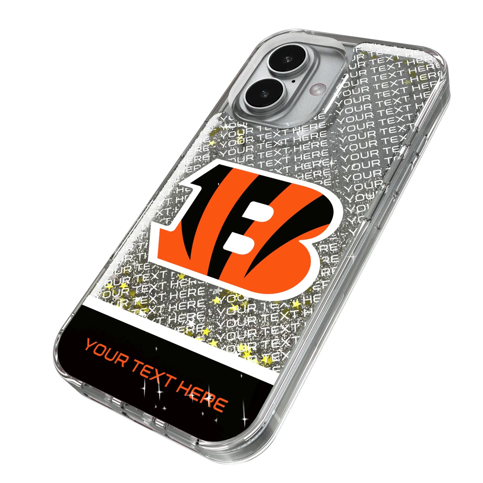 Cincinnati Bengals Personalized EndZone Plus iPhone Glitter Phone Case for Apple iPhone - Isometric View