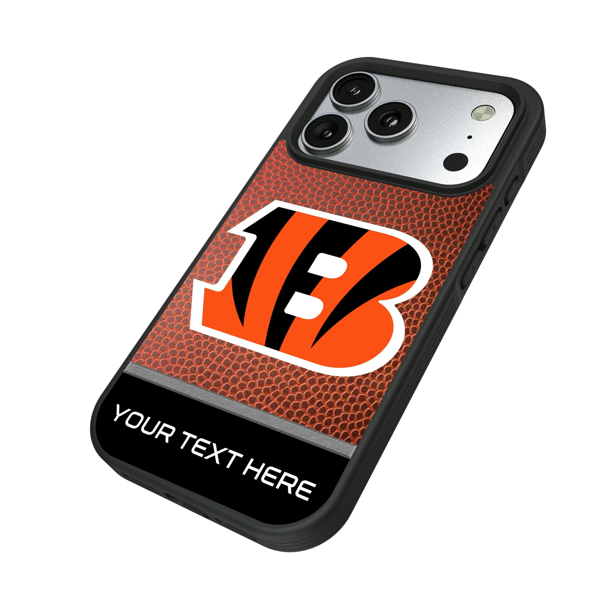 Cincinnati Bengals Personalized Football iPhone Bump Phone Case for Apple iPhone - Isometric View#Device_iPhone 17 Pro