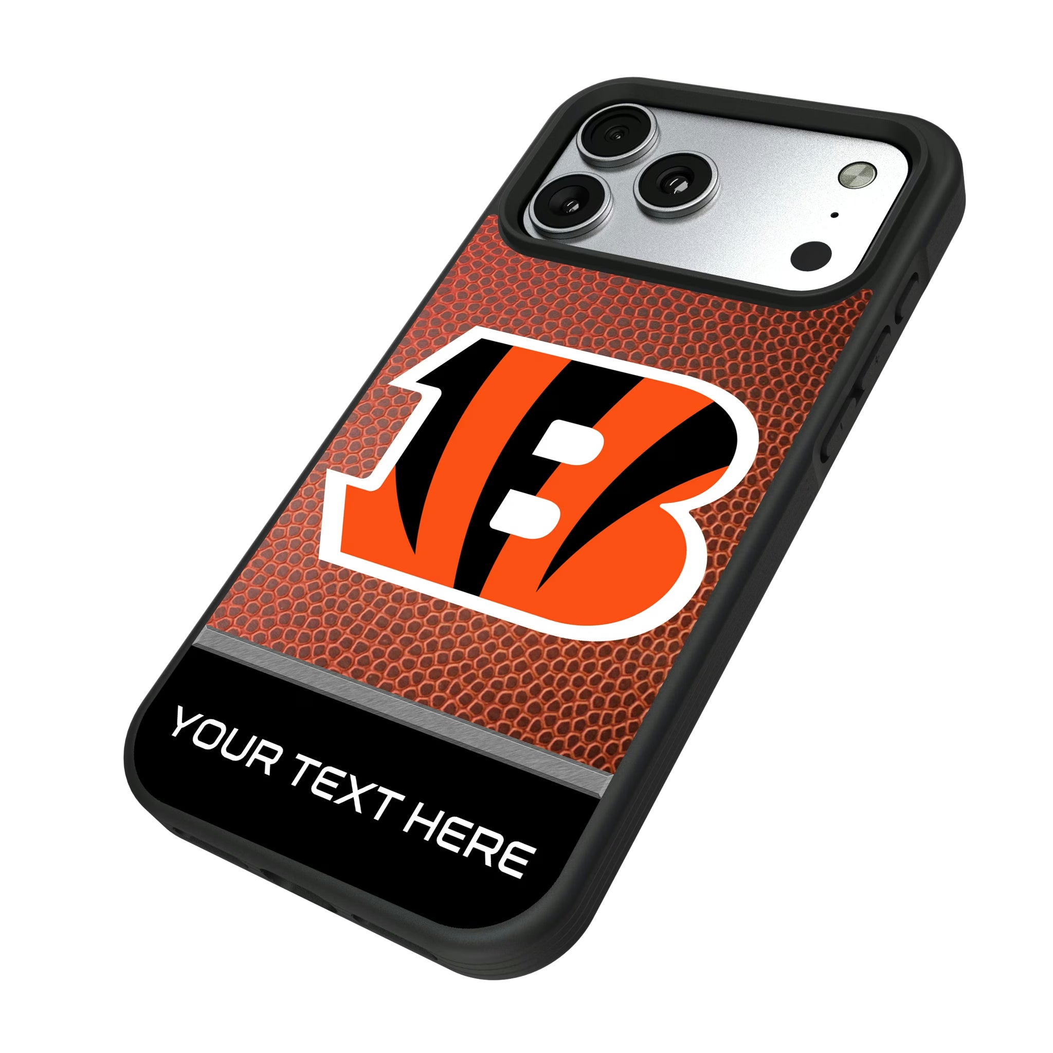Cincinnati Bengals Personalized Football iPhone Bump Phone Case for Apple iPhone - Isometric View#Device_iPhone 17 Pro Max