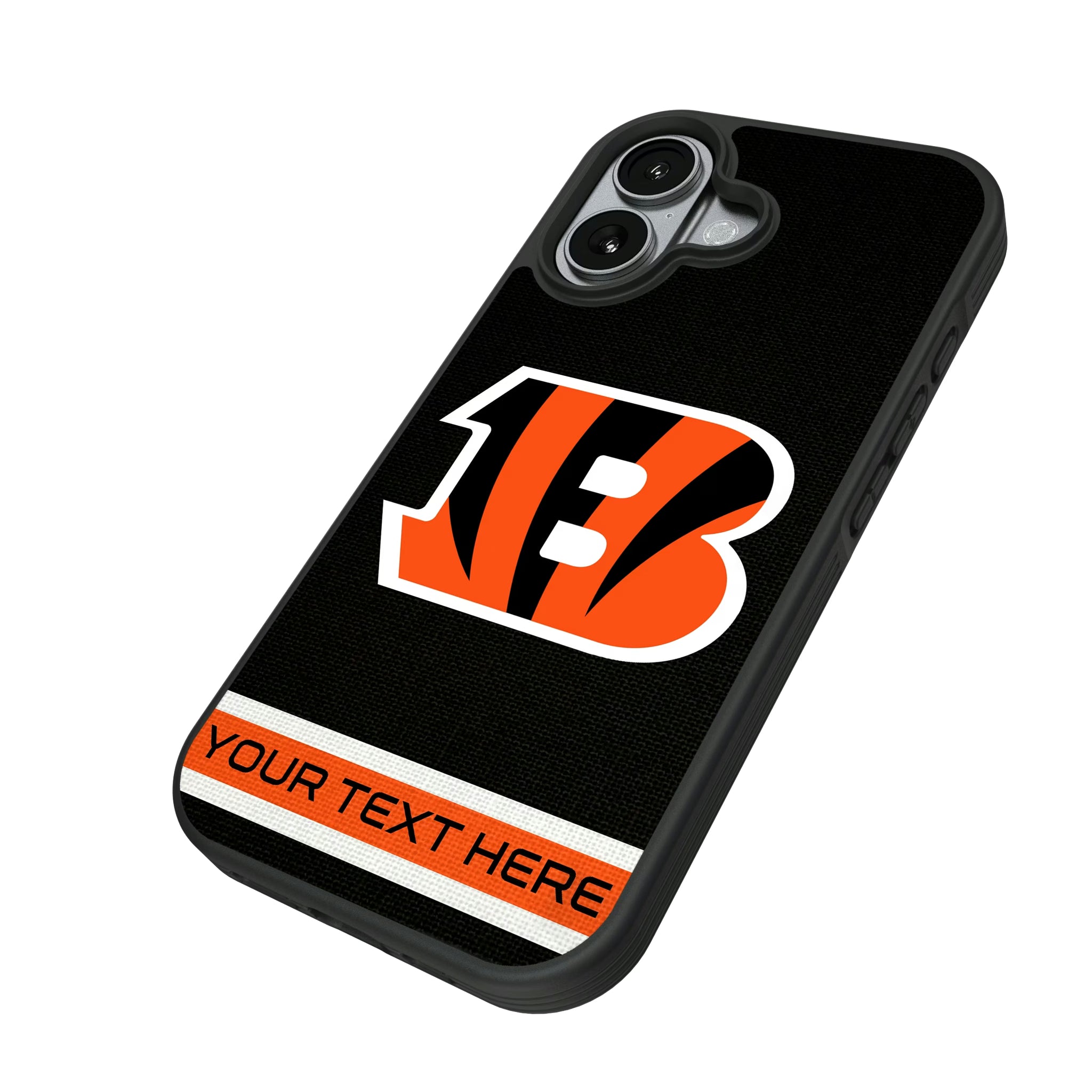 Cincinnati Bengals Personalized Stripe iPhone Bump Phone Case for Apple iPhone - Isometric View#Device_iPhone 17