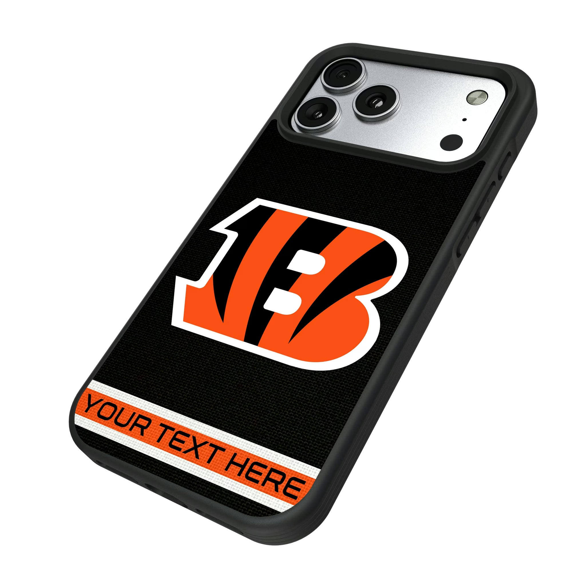 Cincinnati Bengals Personalized Stripe iPhone Bump Phone Case for Apple iPhone - Isometric View#Device_iPhone 17 Pro Max