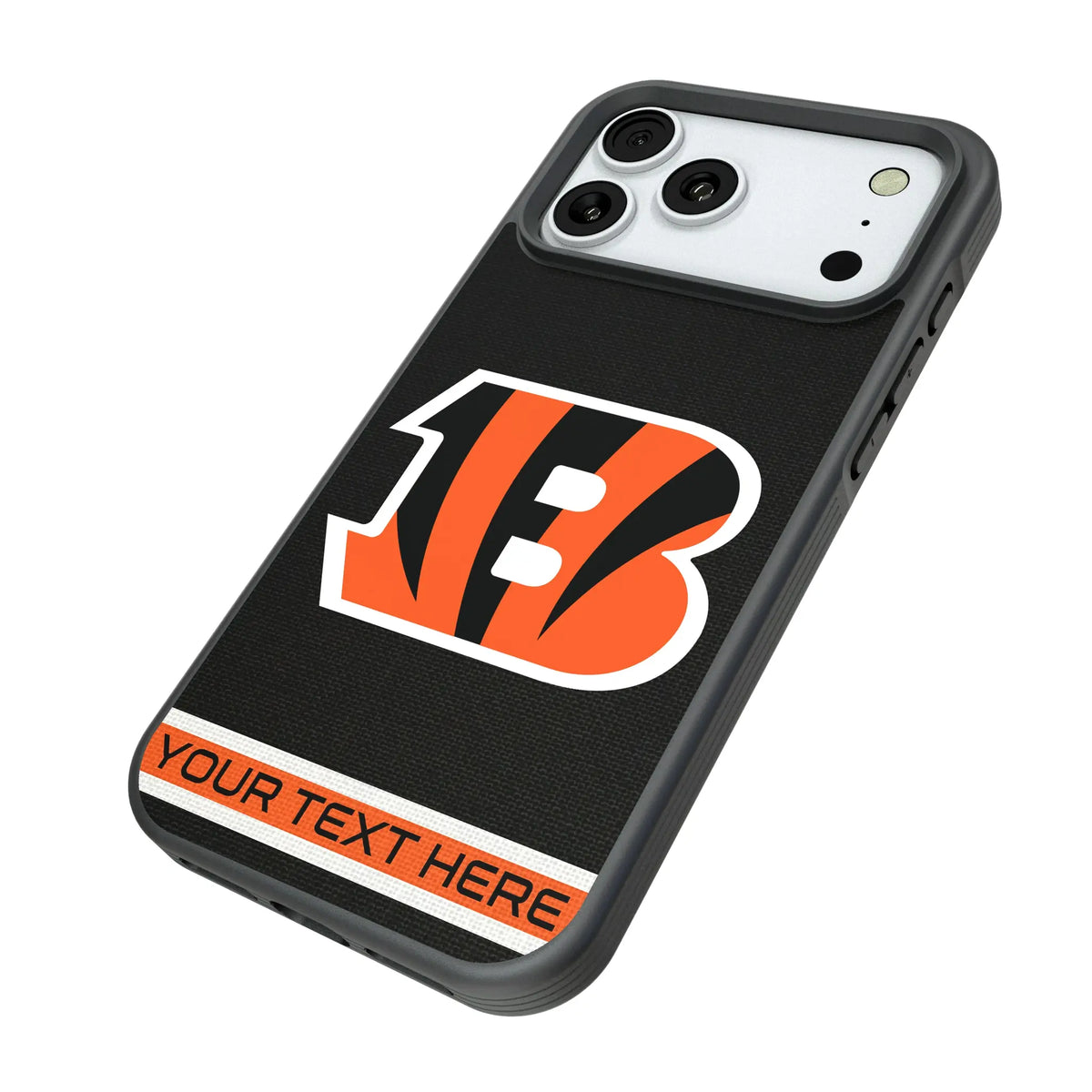 Cincinnati Bengals Personalized Stripe iPhone Bump Phone Case for Apple iPhone - Isometric View#Device_iPhone 18 Pro Max