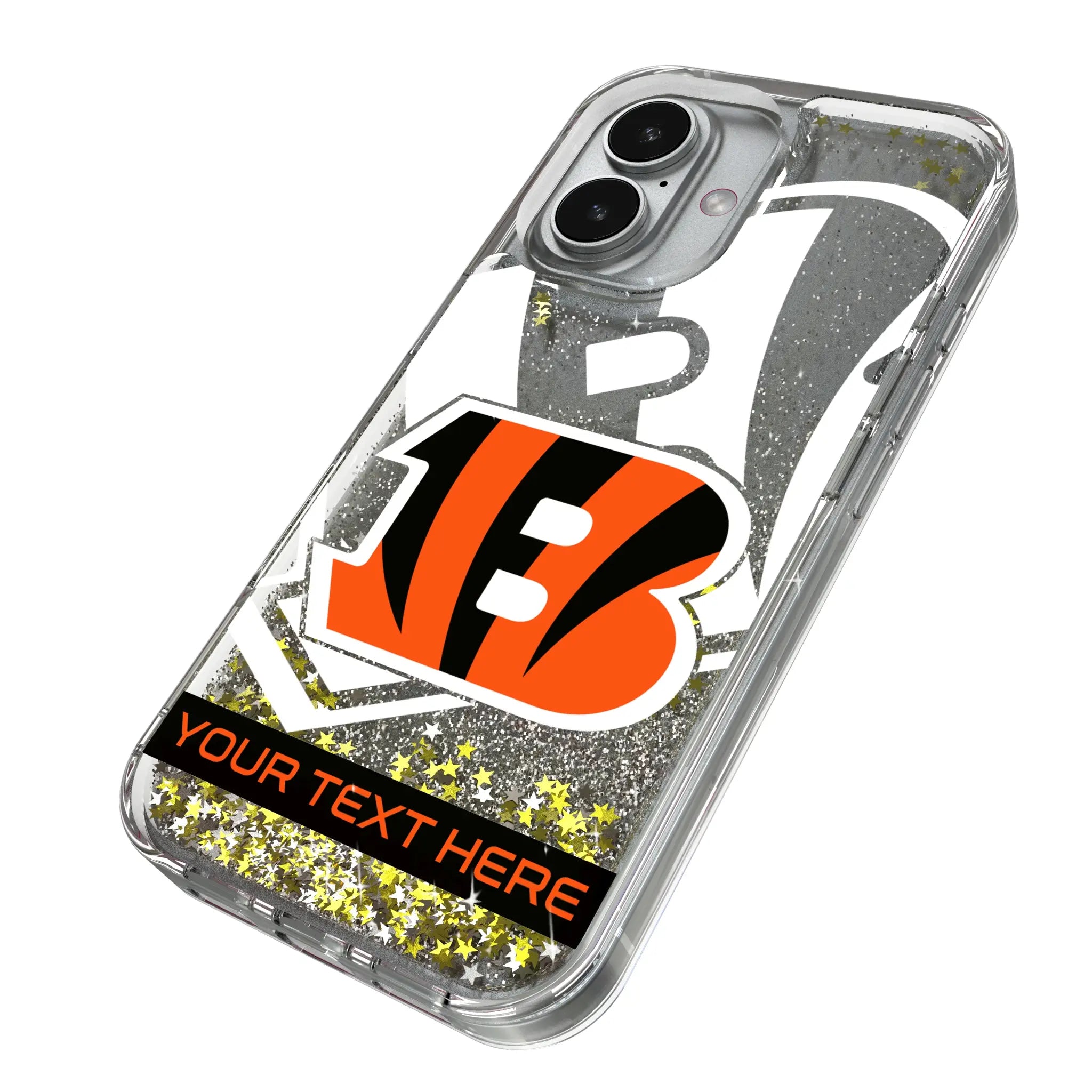Cincinnati Bengals Personalized Tilt iPhone Glitter Phone Case for Apple iPhone - Isometric View