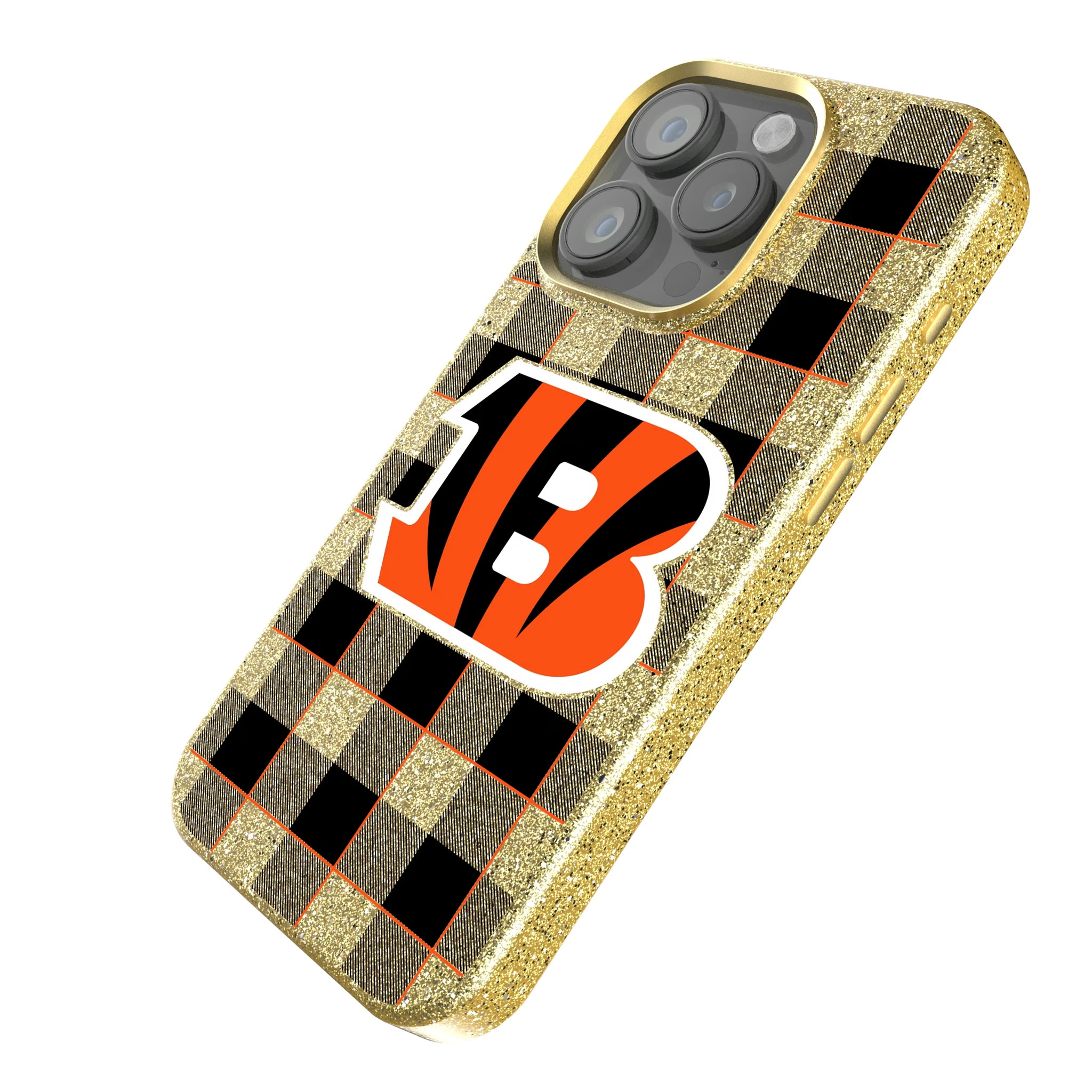 Cincinnati Bengals Plaid iPhone Bling Phone Case for Apple iPhone - Isometric View