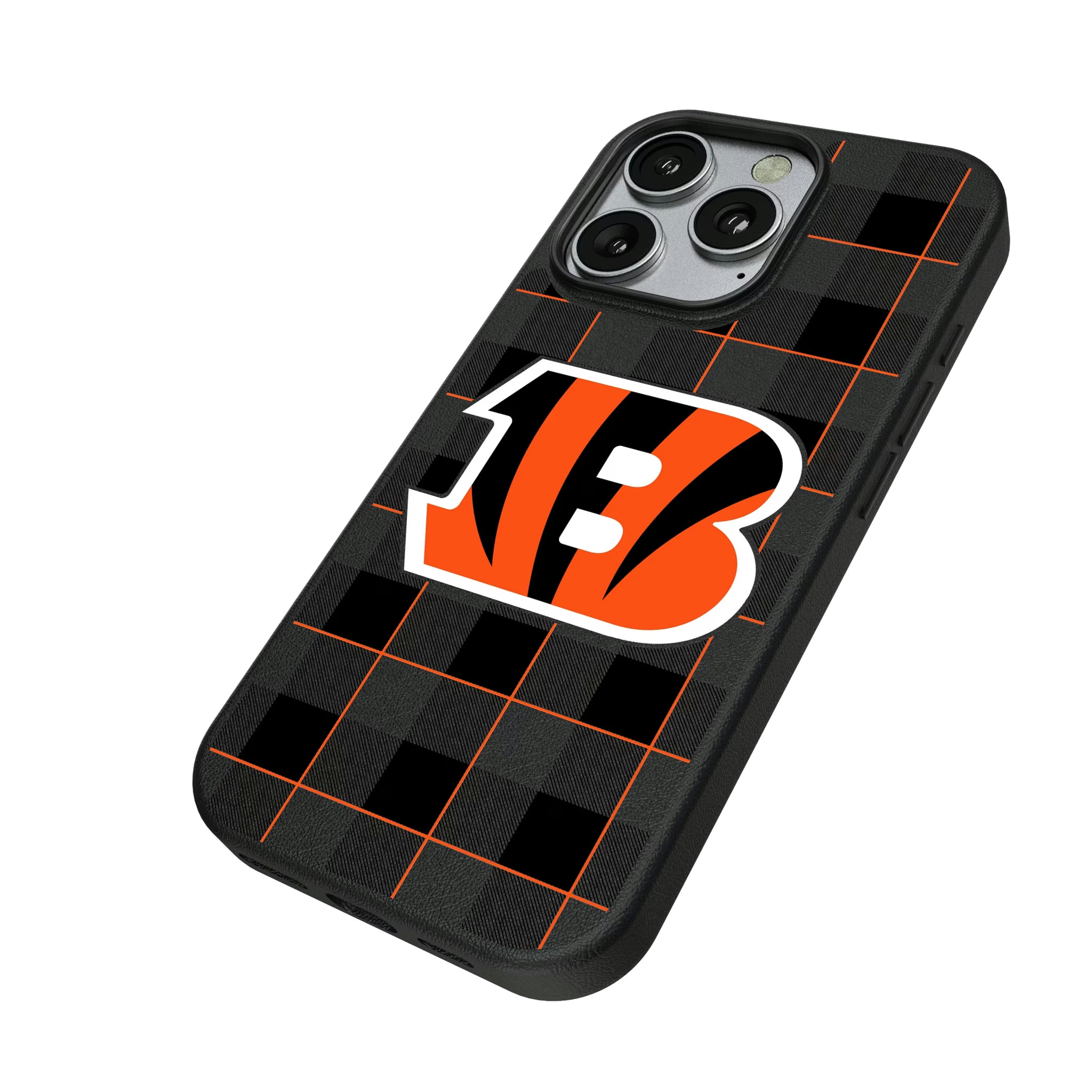 Cincinnati Bengals Plaid iPhone MagSafe Compatible Phone Case for Apple iPhone - Isometric View
