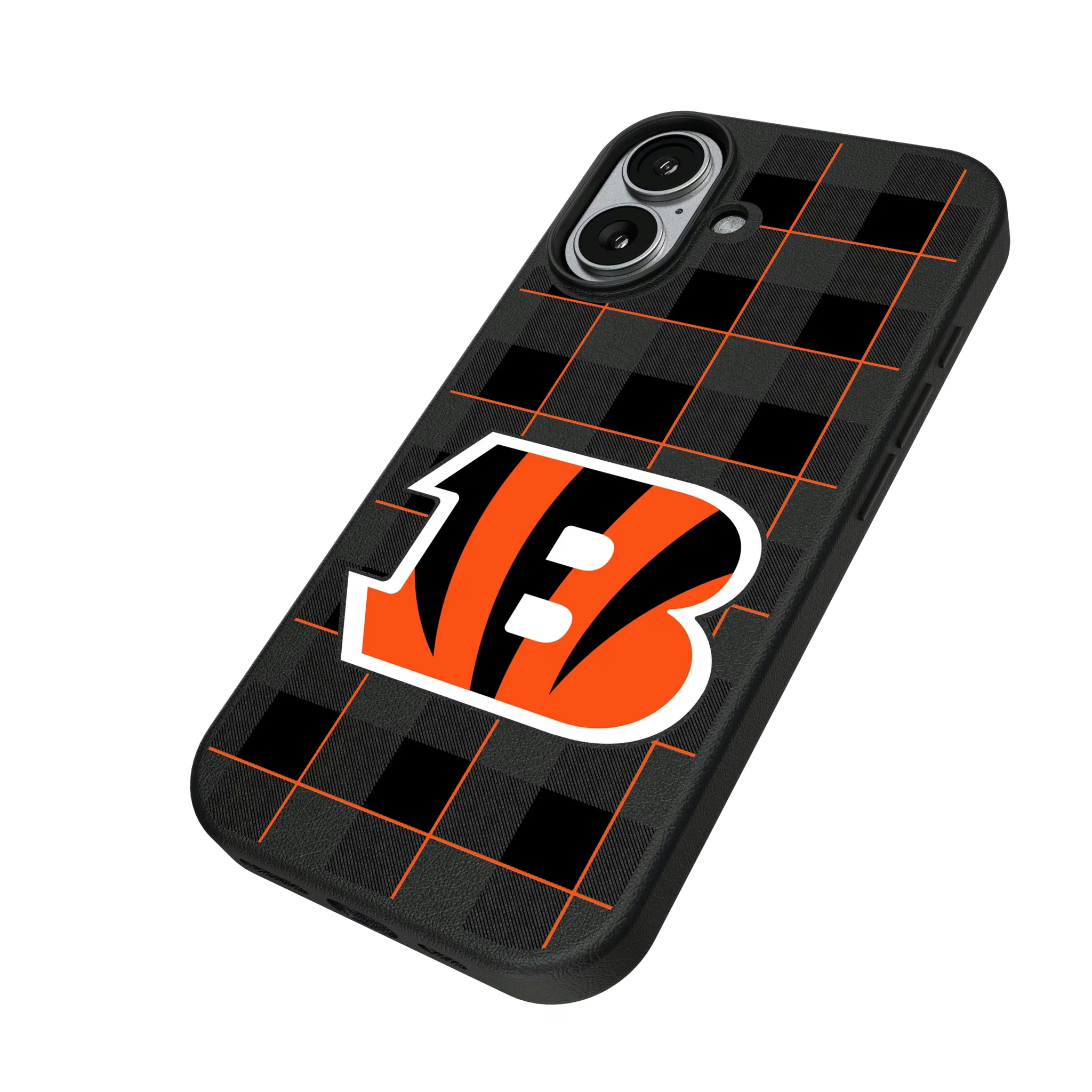 Cincinnati Bengals Plaid iPhone MagSafe Compatible Phone Case for Apple iPhone - Isometric View#Device_iPhone 17