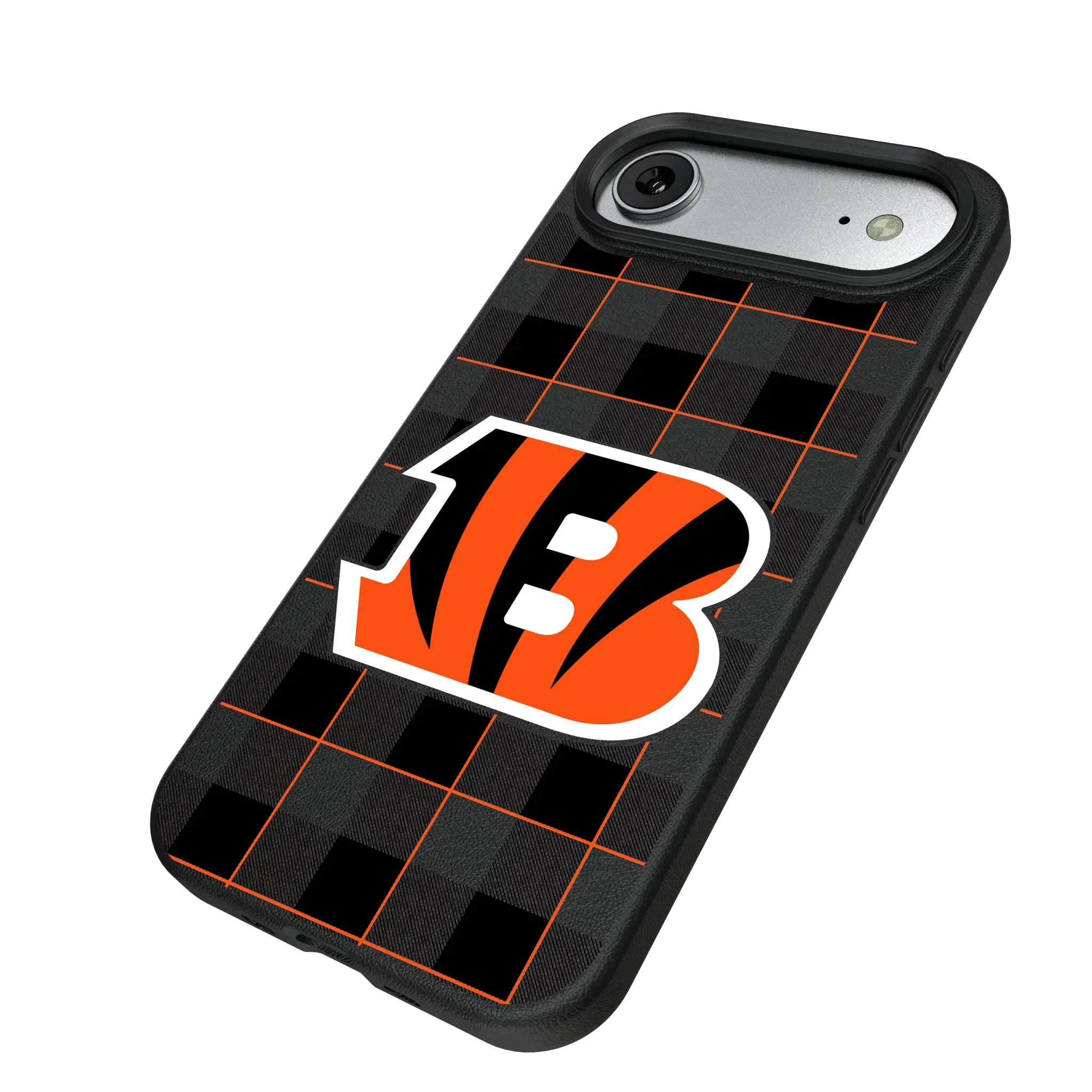 Cincinnati Bengals Plaid iPhone MagSafe Compatible Phone Case for Apple iPhone - Isometric View#Device_iPhone Air