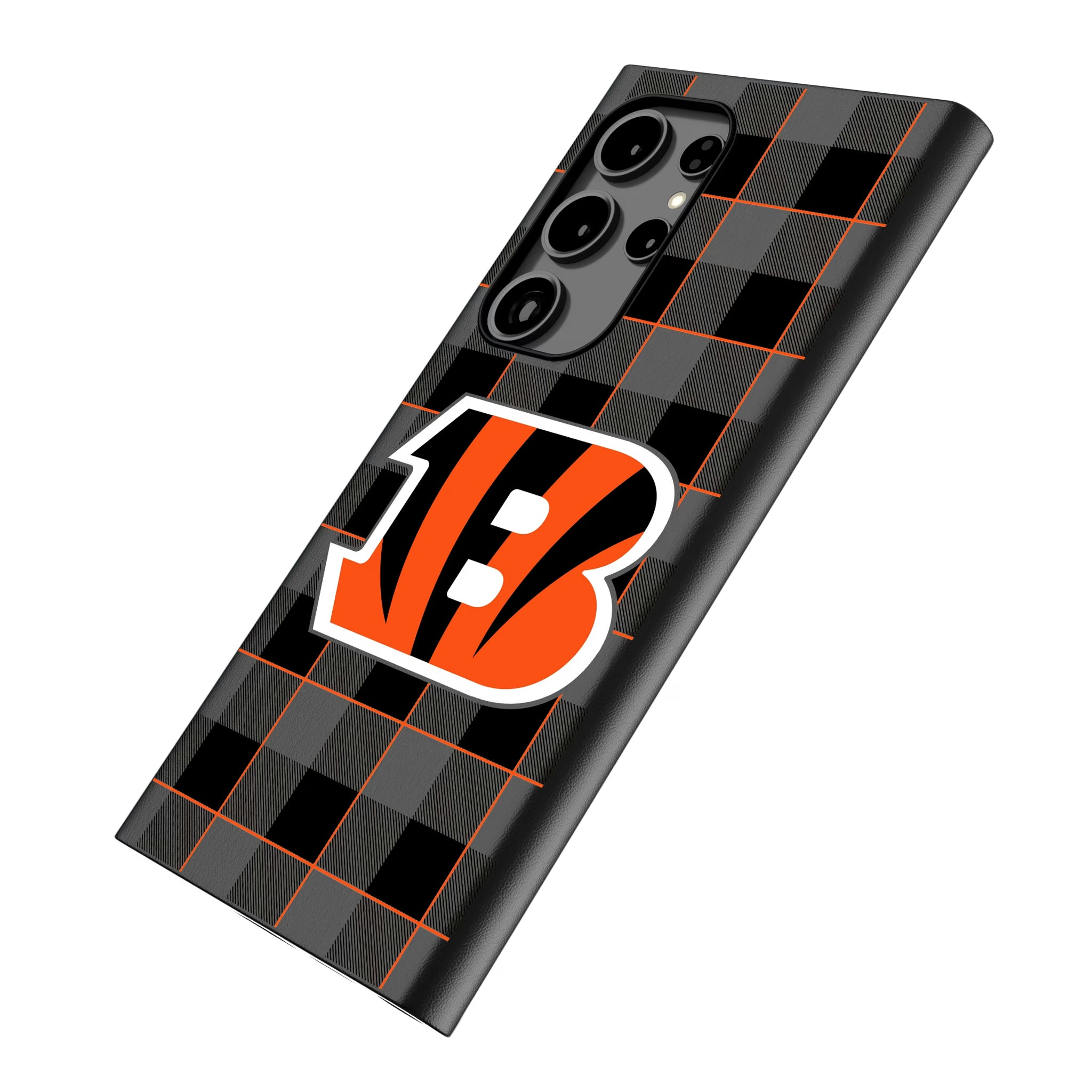 Cincinnati Bengals Plaid Galaxy MagSafe Compatible Phone Case for Samsung Galaxy - Isometric View