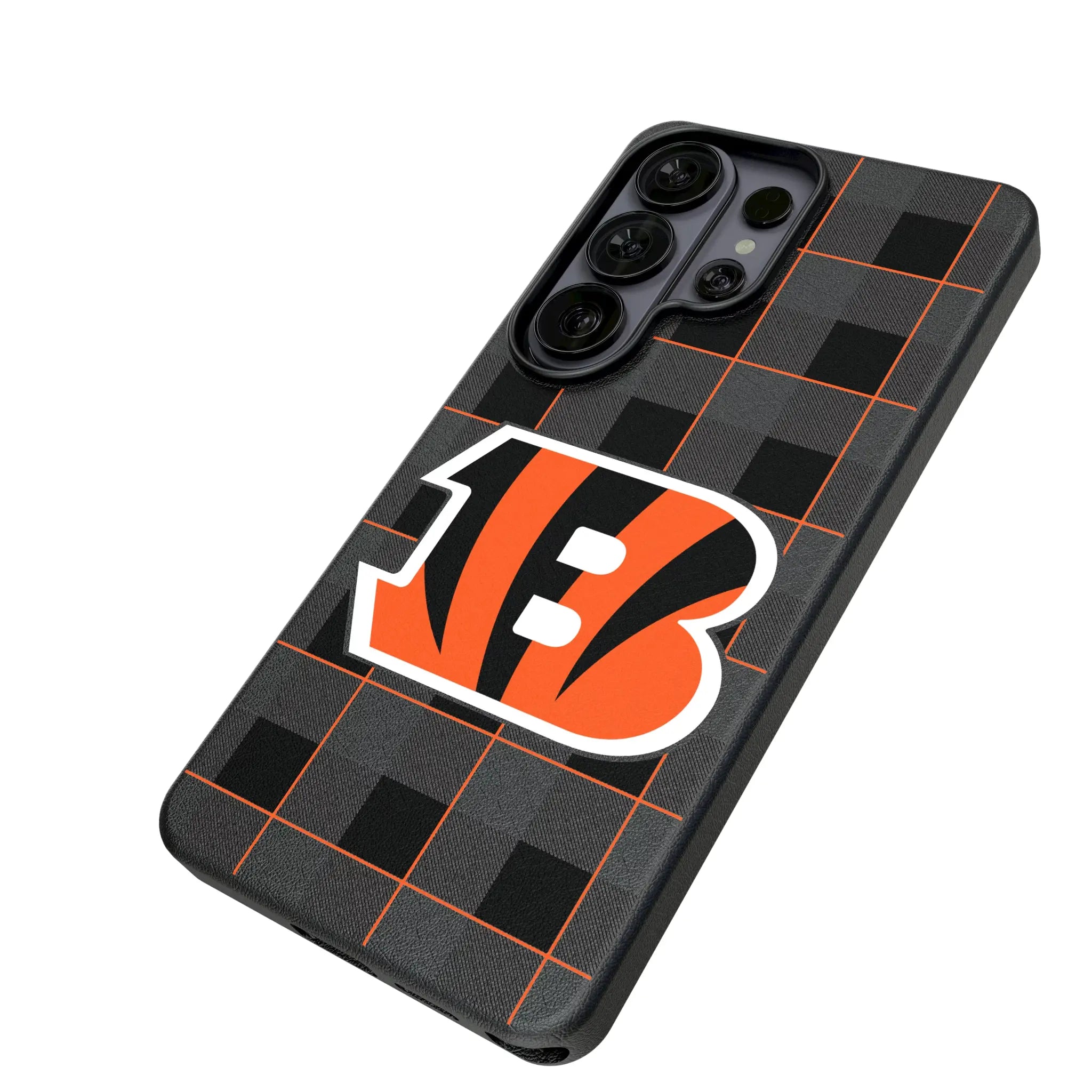 Cincinnati Bengals Plaid Galaxy MagSafe Compatible Phone Case for Samsung Galaxy - Isometric View#Device_Galaxy S26 Ultra