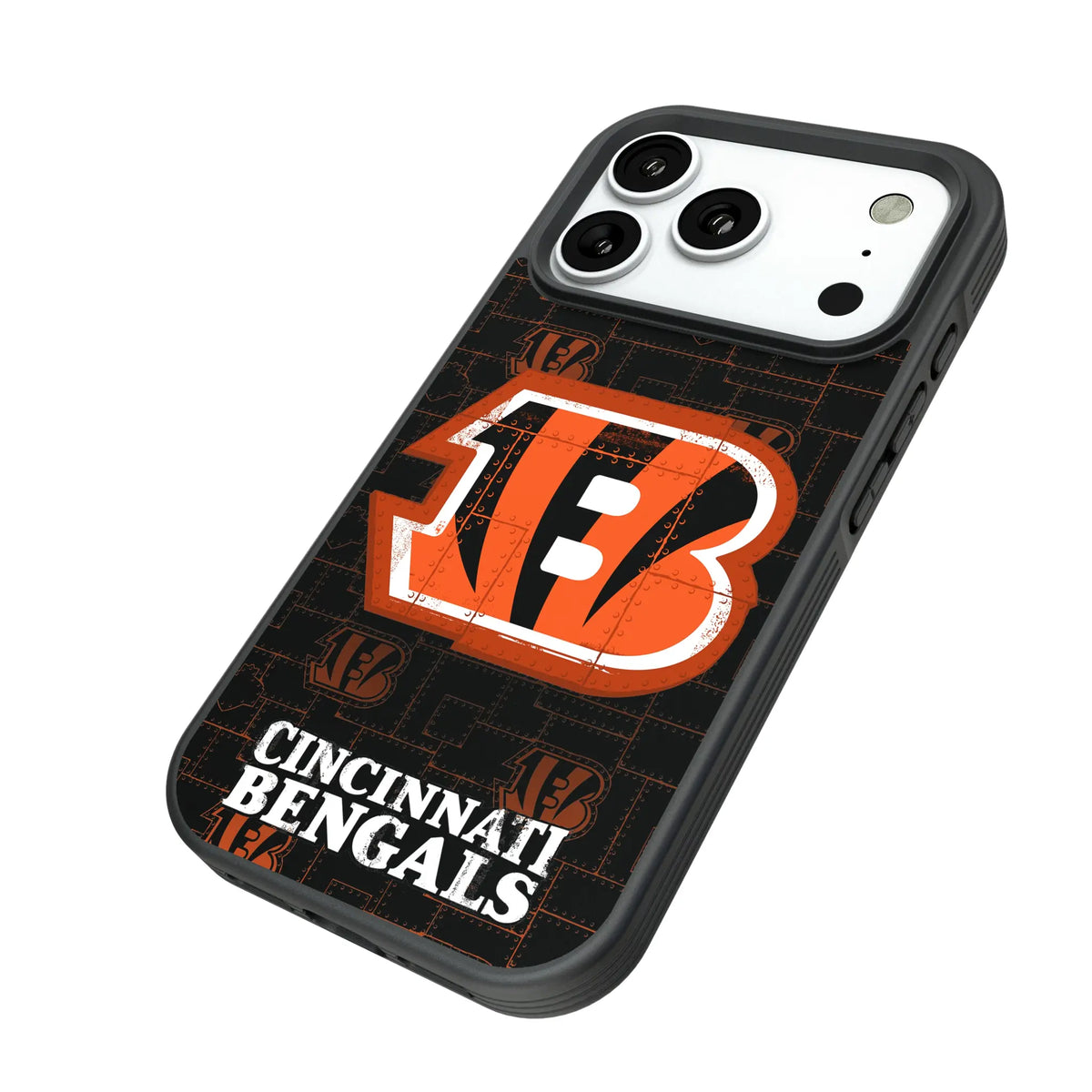 Cincinnati Bengals Rivet iPhone Bump Phone Case for Apple iPhone - Isometric View#Device_iPhone 18 Pro
