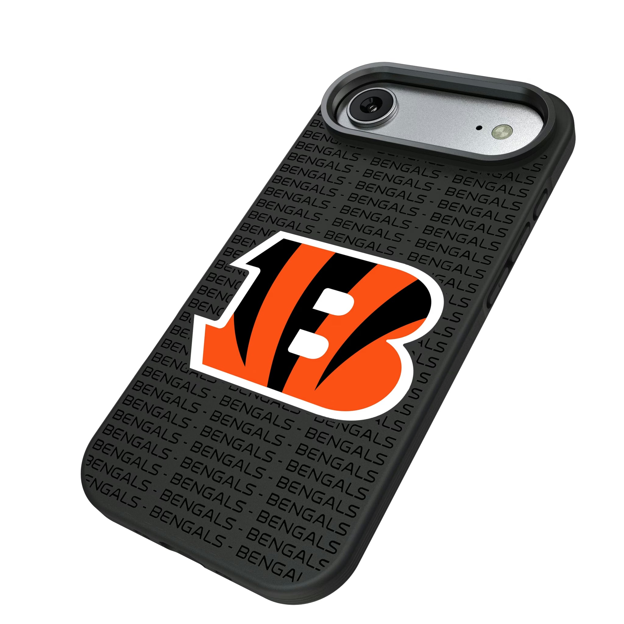 Cincinnati Bengals Text Backdrop iPhone Bump Phone Case for Apple iPhone - Isometric View#Device_iPhone Air