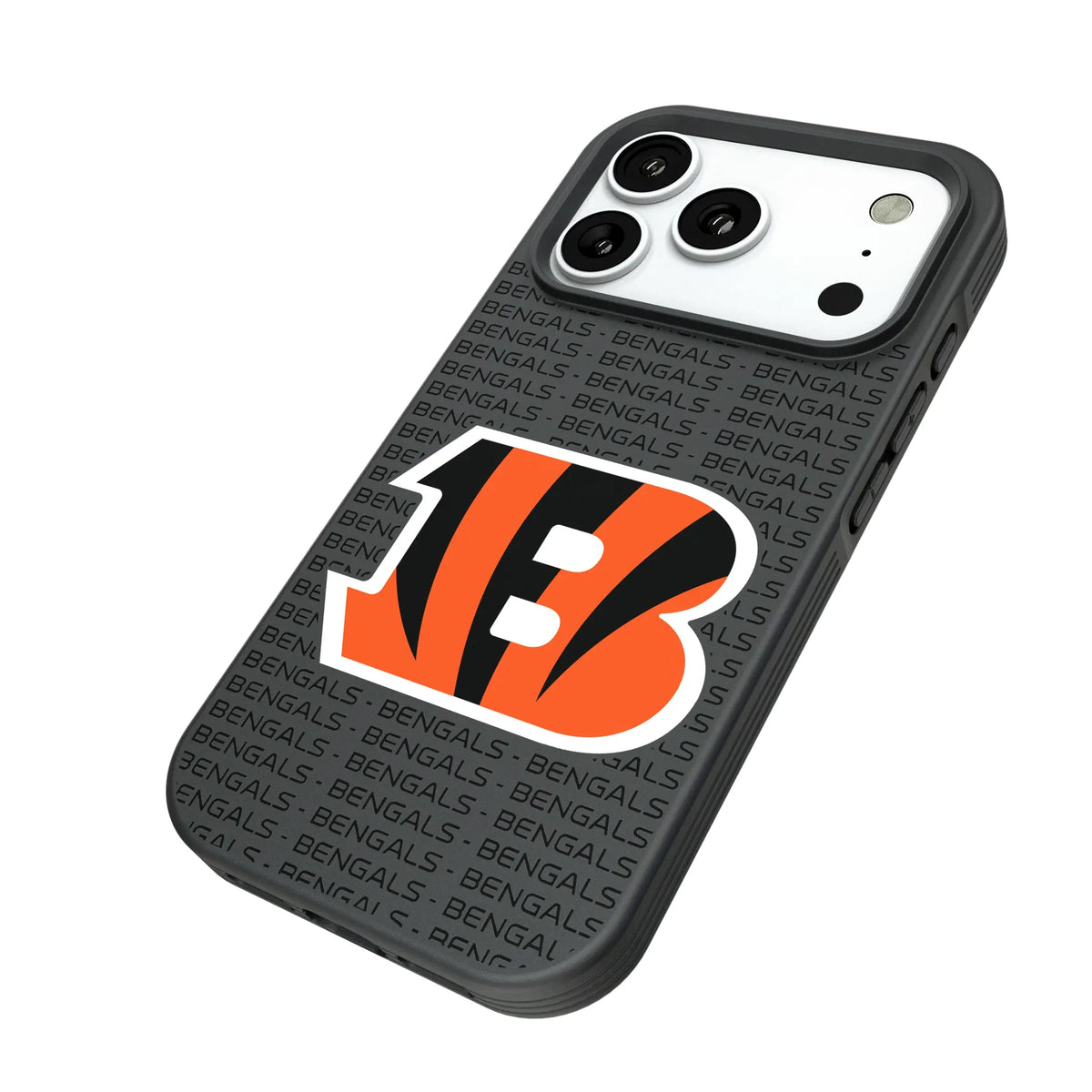 Cincinnati Bengals Text Backdrop iPhone Bump Phone Case for Apple iPhone - Isometric View#Device_iPhone 18 Pro